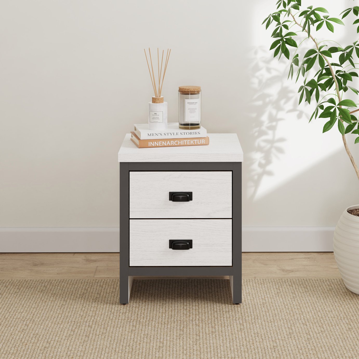 GFW Boston 2 Drawer Bedside Table 