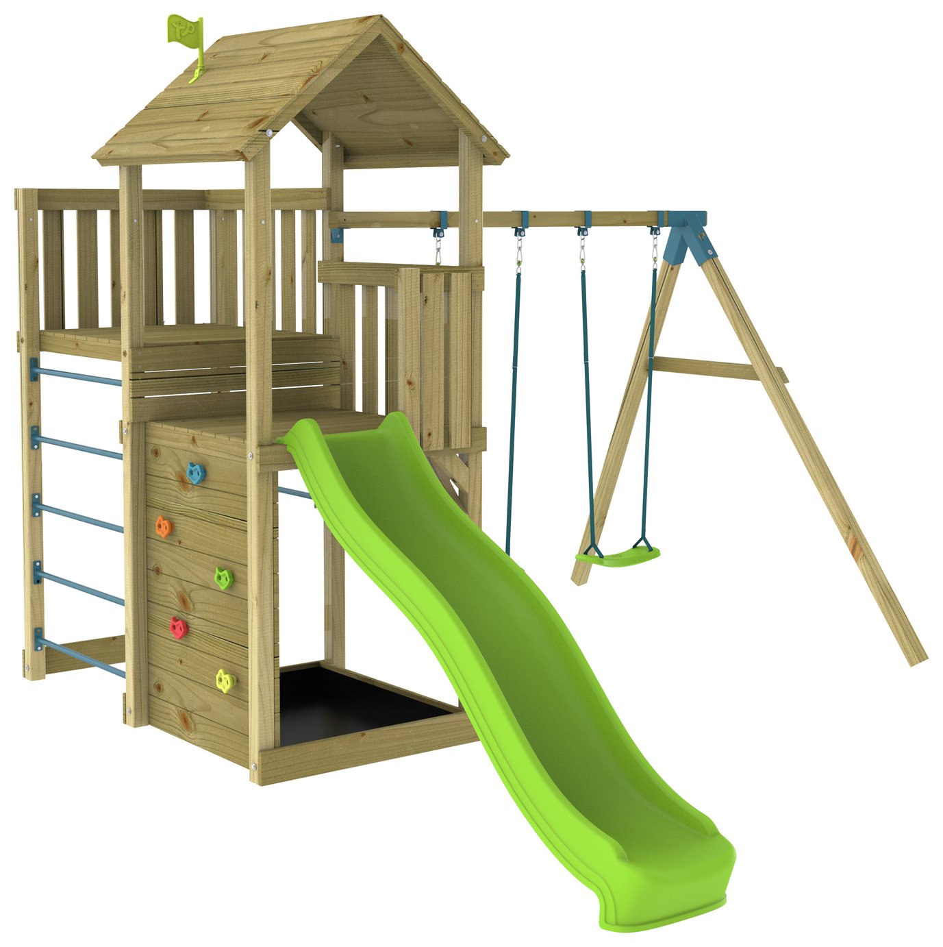 TP Skywood Wooden Climbing Frame with Deck, Swing, and Slide