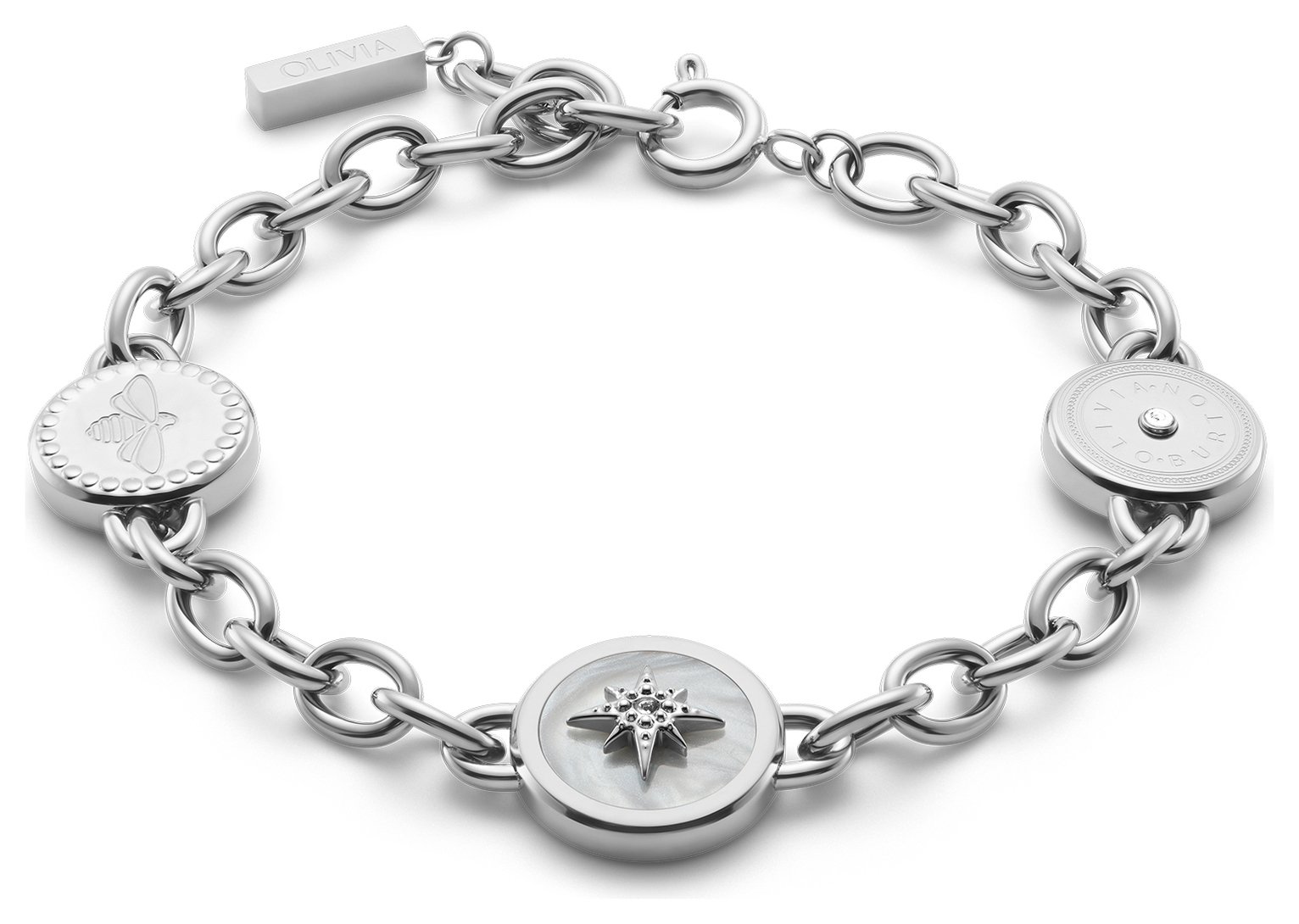 Olivia Burton Stainless Steel Disc Charms Bracelet