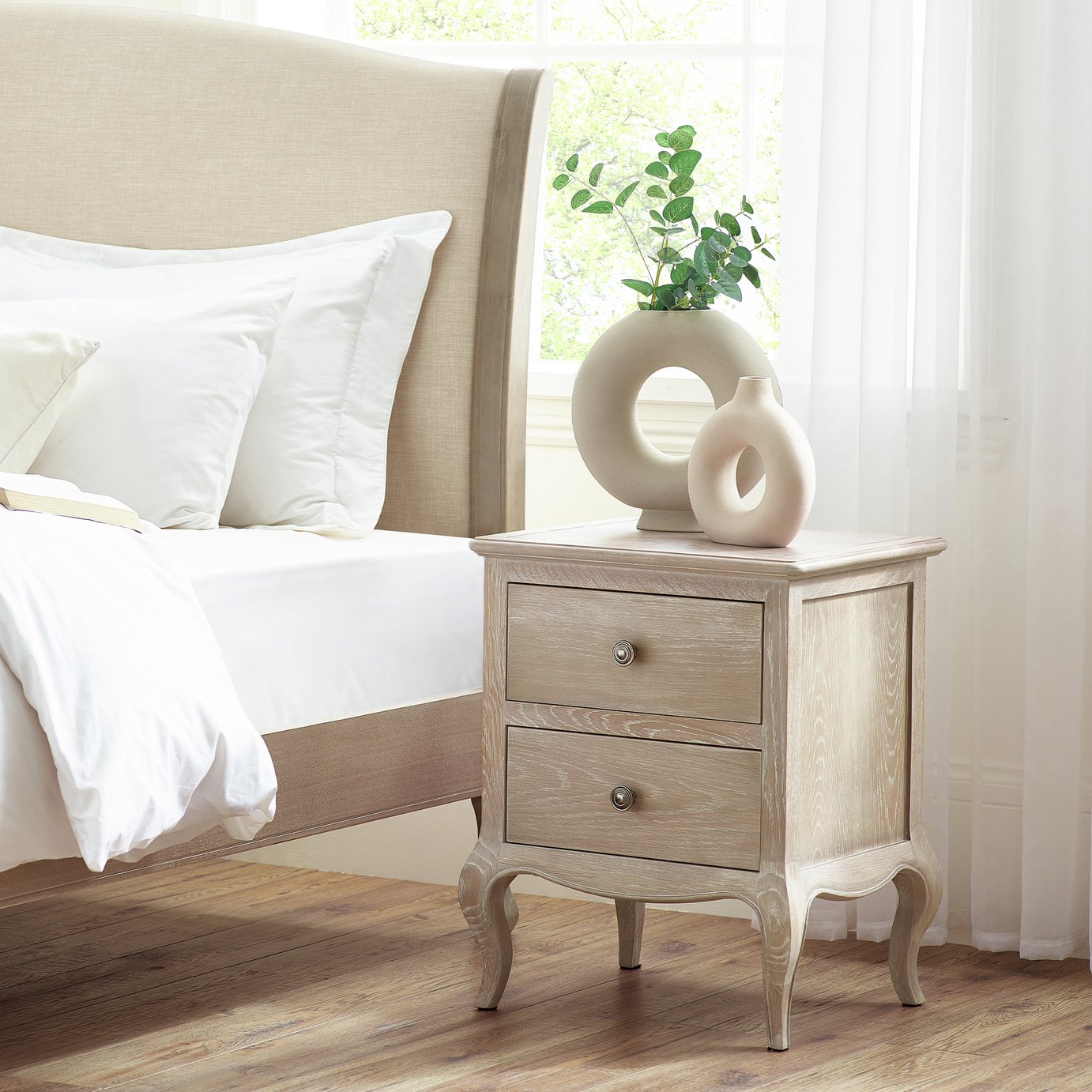 Julian Bowen Camille 2 Drawer Bedside Table - Light Wood