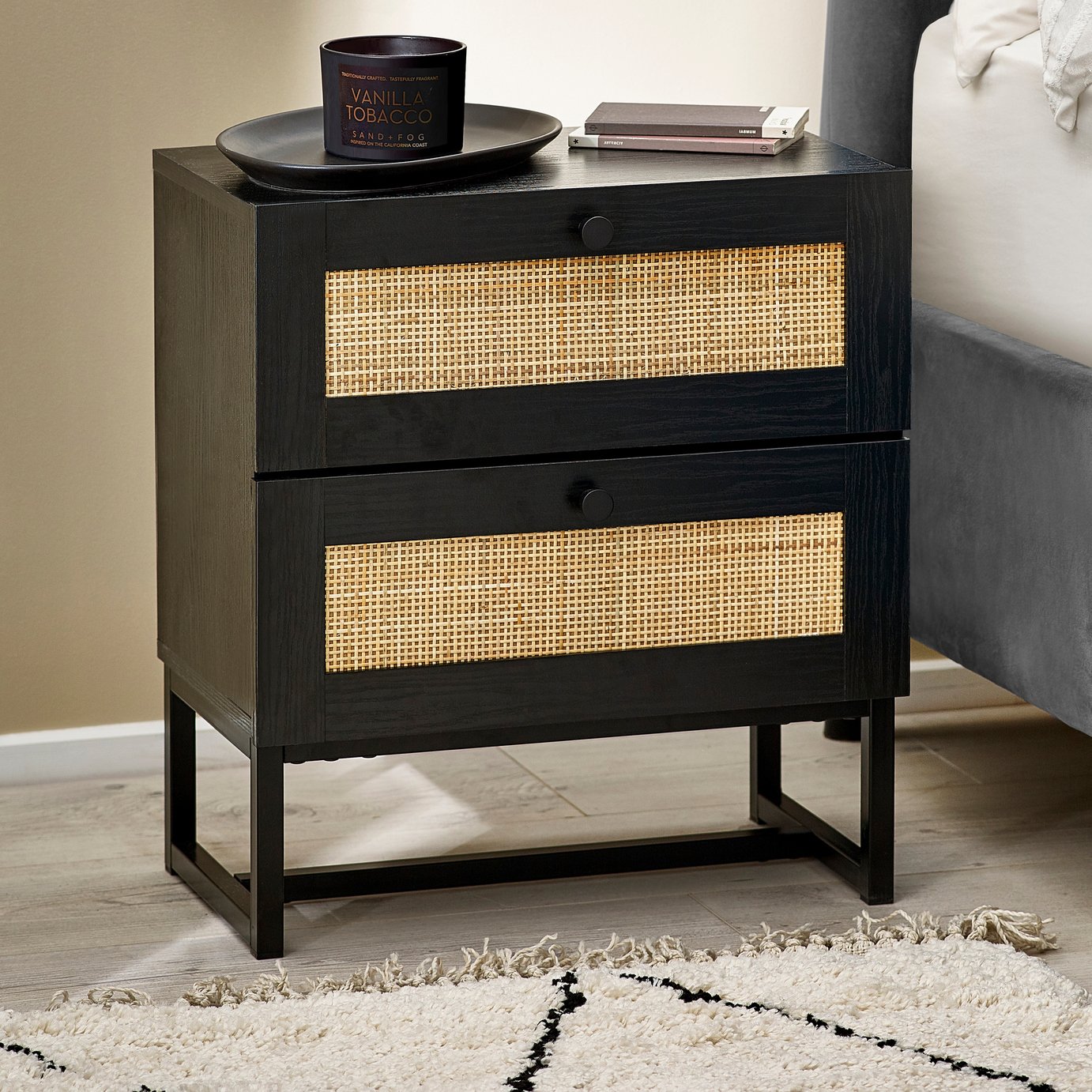 Julian Bowen Padstow 2 Drawer Bedside Table - Black