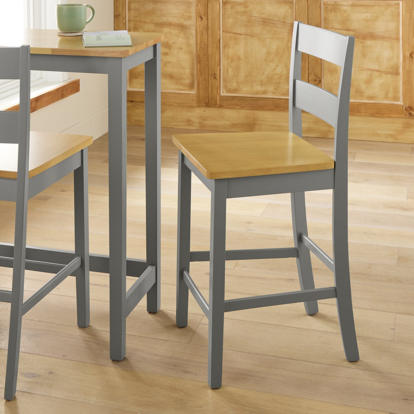 Argos Home Chicago Solid Wood Bar Stool - Grey