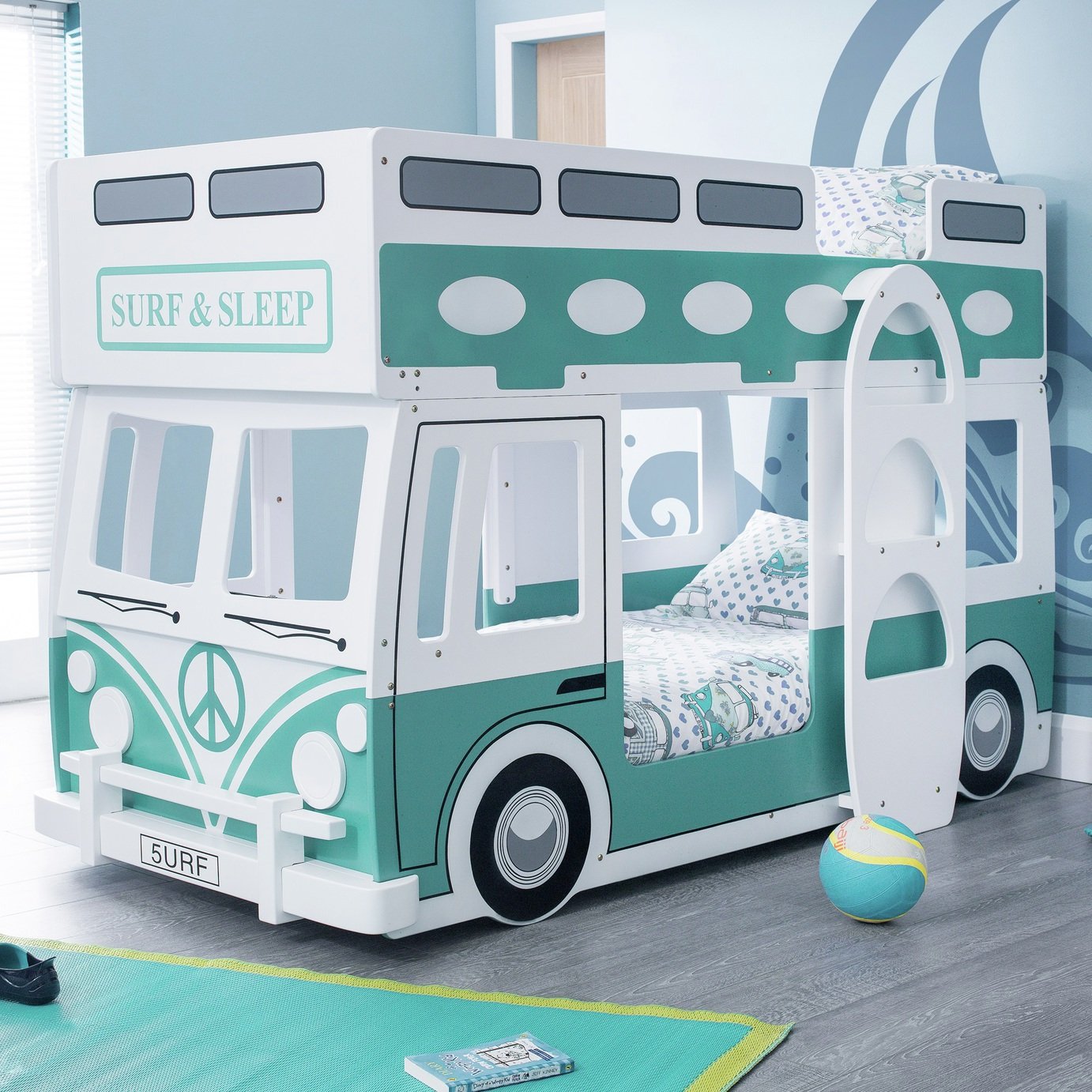 Julian Bowen Campervan Single Bunk Bed - Green & White