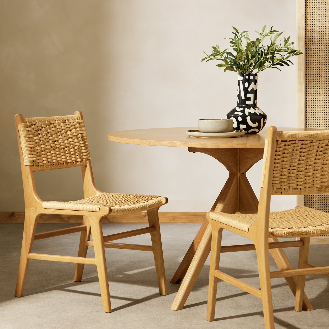 Habitat Faro Pair of Solid Wood Dining Chairs - Light Wood