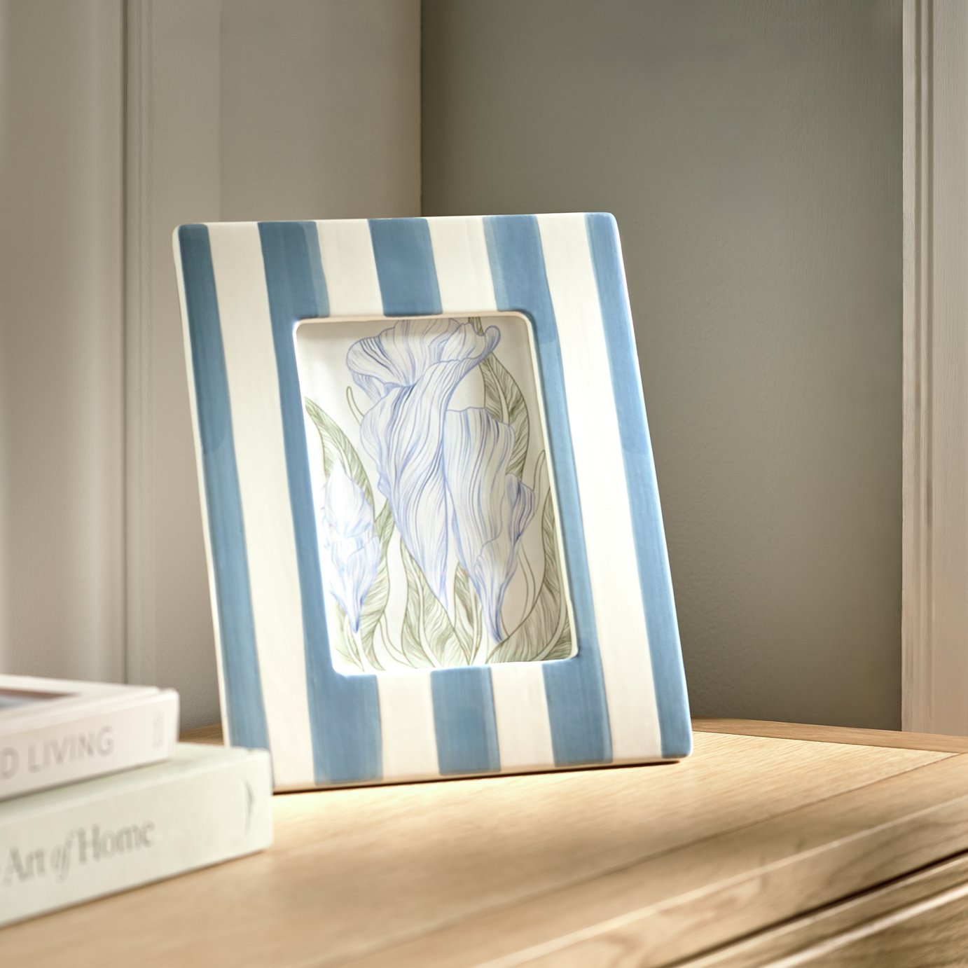 Habitat Blue Ceramic Stripe Picture Frame - 5x7"
