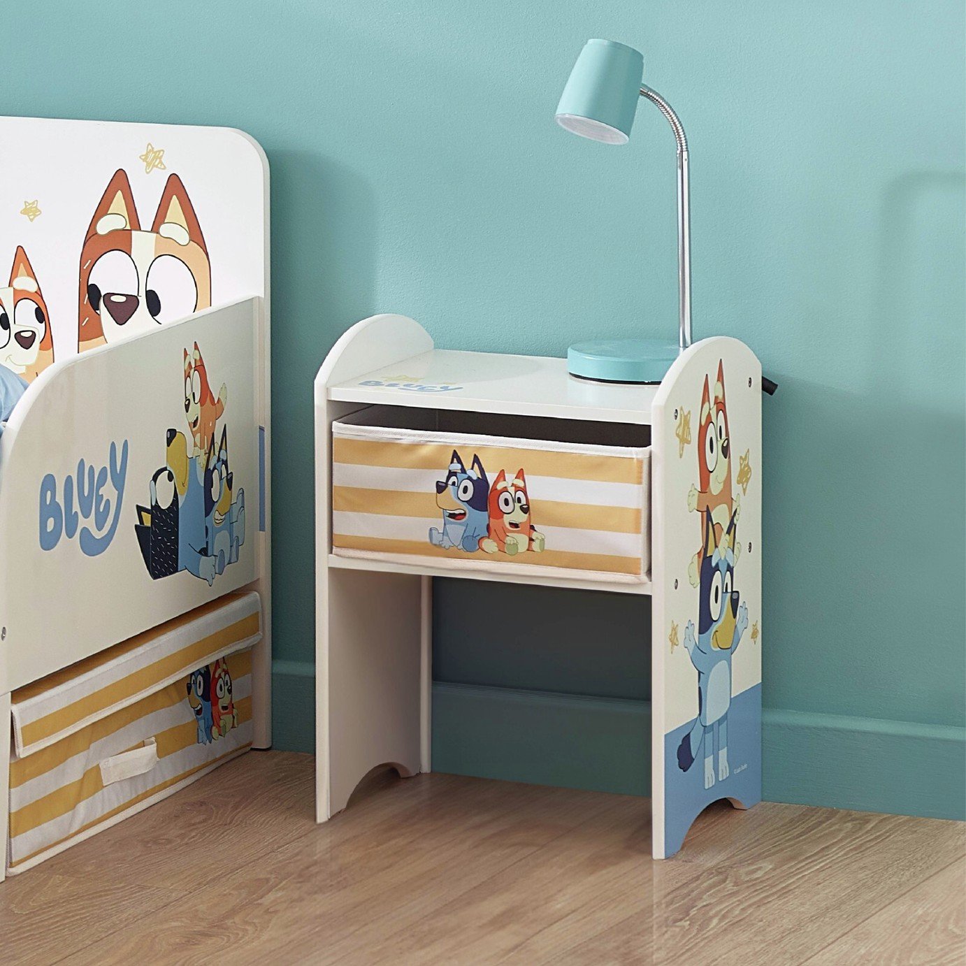 Bluey Kids 1 Drawer Bedside Table - White & Yellow