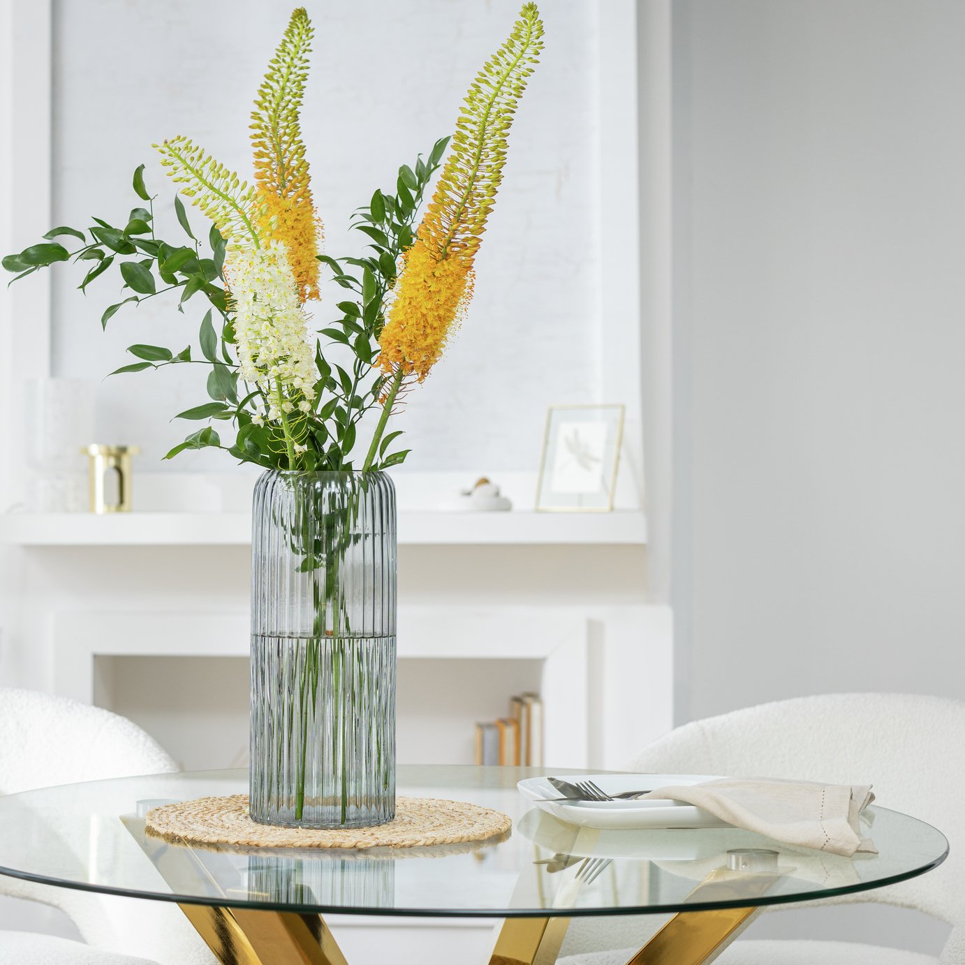 Habitat Tall Ribbed Glass Vase - Clear