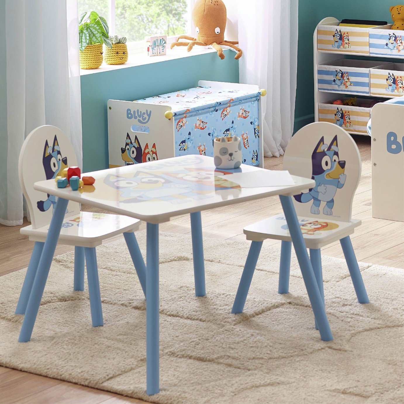 Bluey Kids Table and Chair Set - White & Blue 