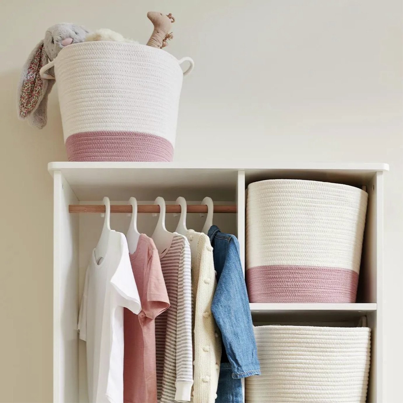 Great Little Trading Company Rope Storage Basket-Ivory/Pink