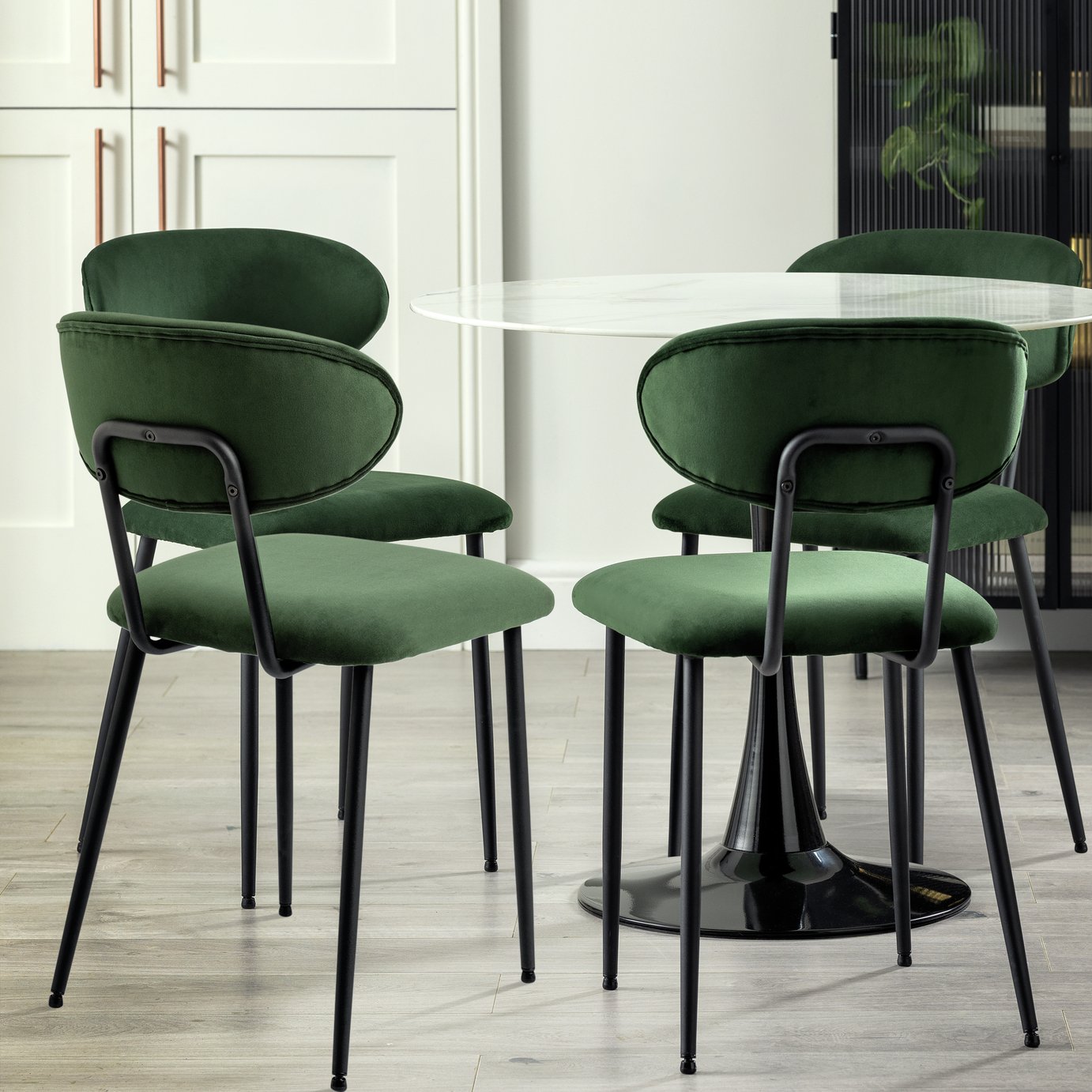 Habitat Tulip Black Dining Table & 4 Green Chairs