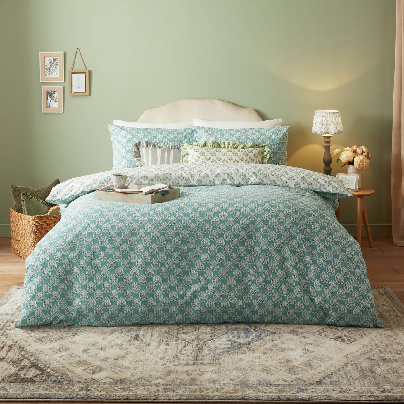 furn Krissa Block Print Blue Bedding Set