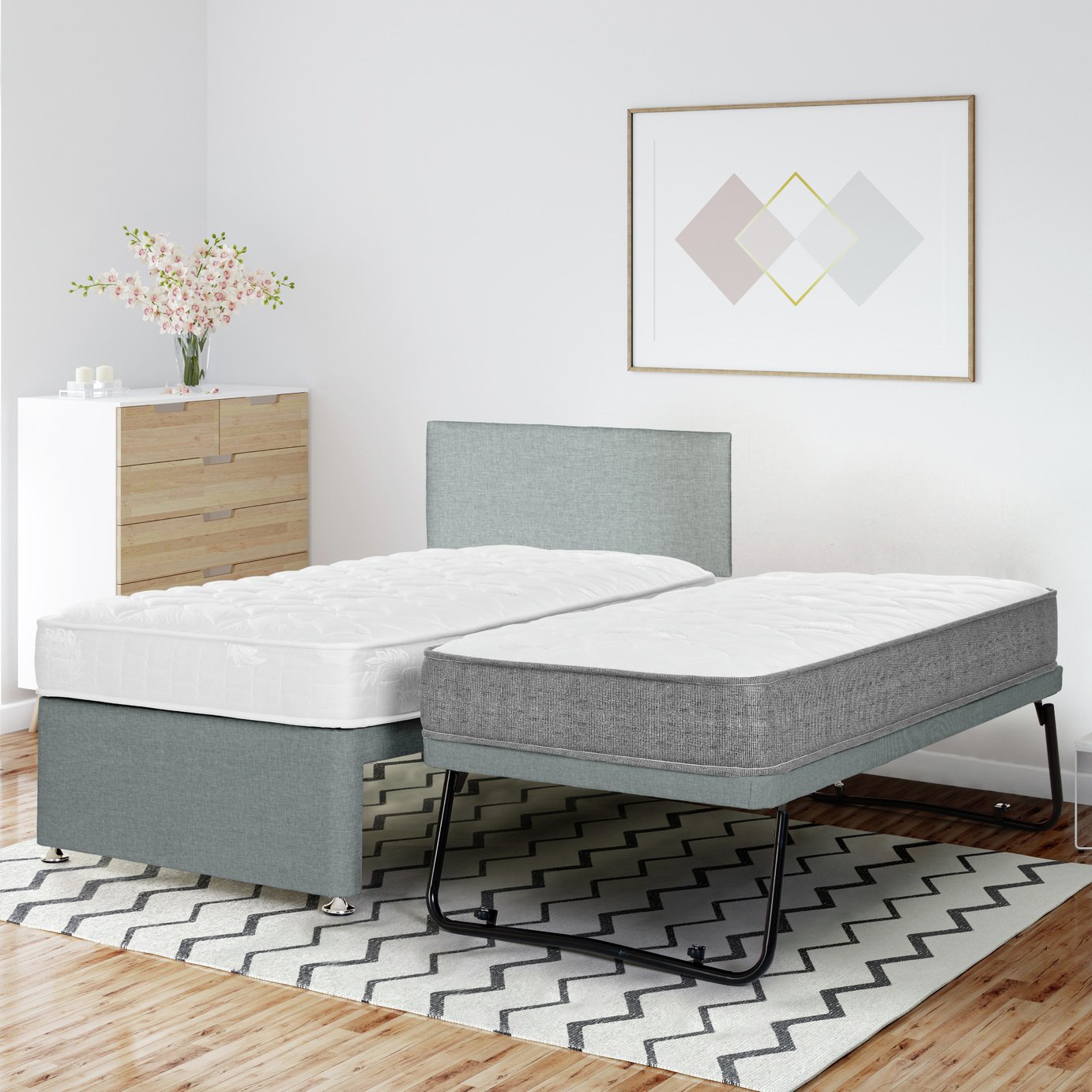 Argos Home Bertrum Fabric Guest Bed with Trundle - Grey