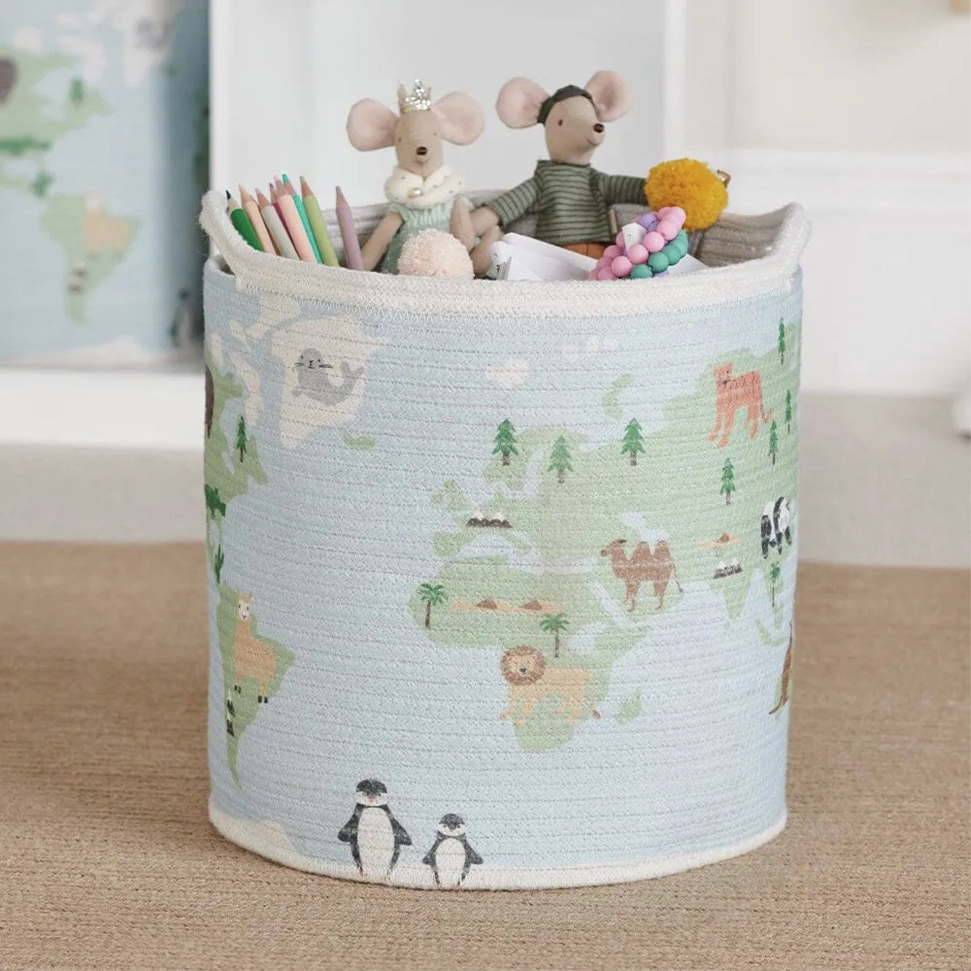 Great Little Trading Company Rope Storage Basket - World Map