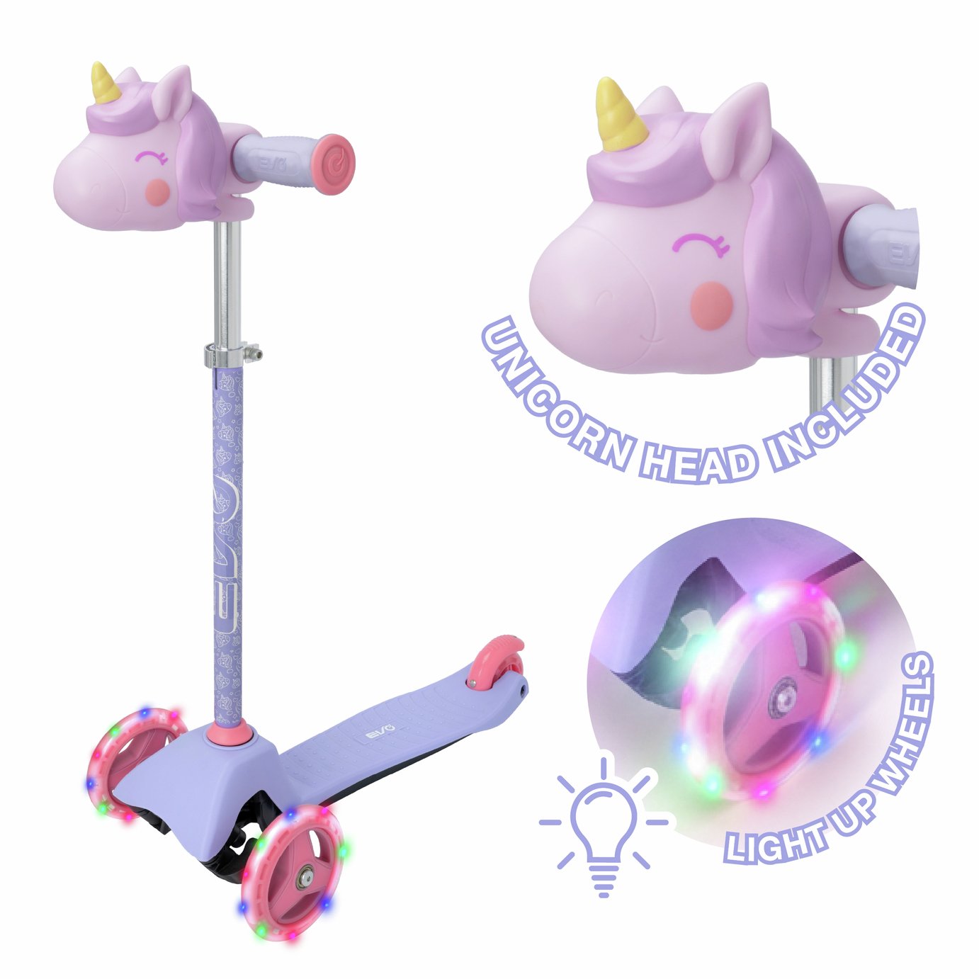 Evo Light Up Mini Cruiser Unicorn 3 Wheel Scooter - Purple
