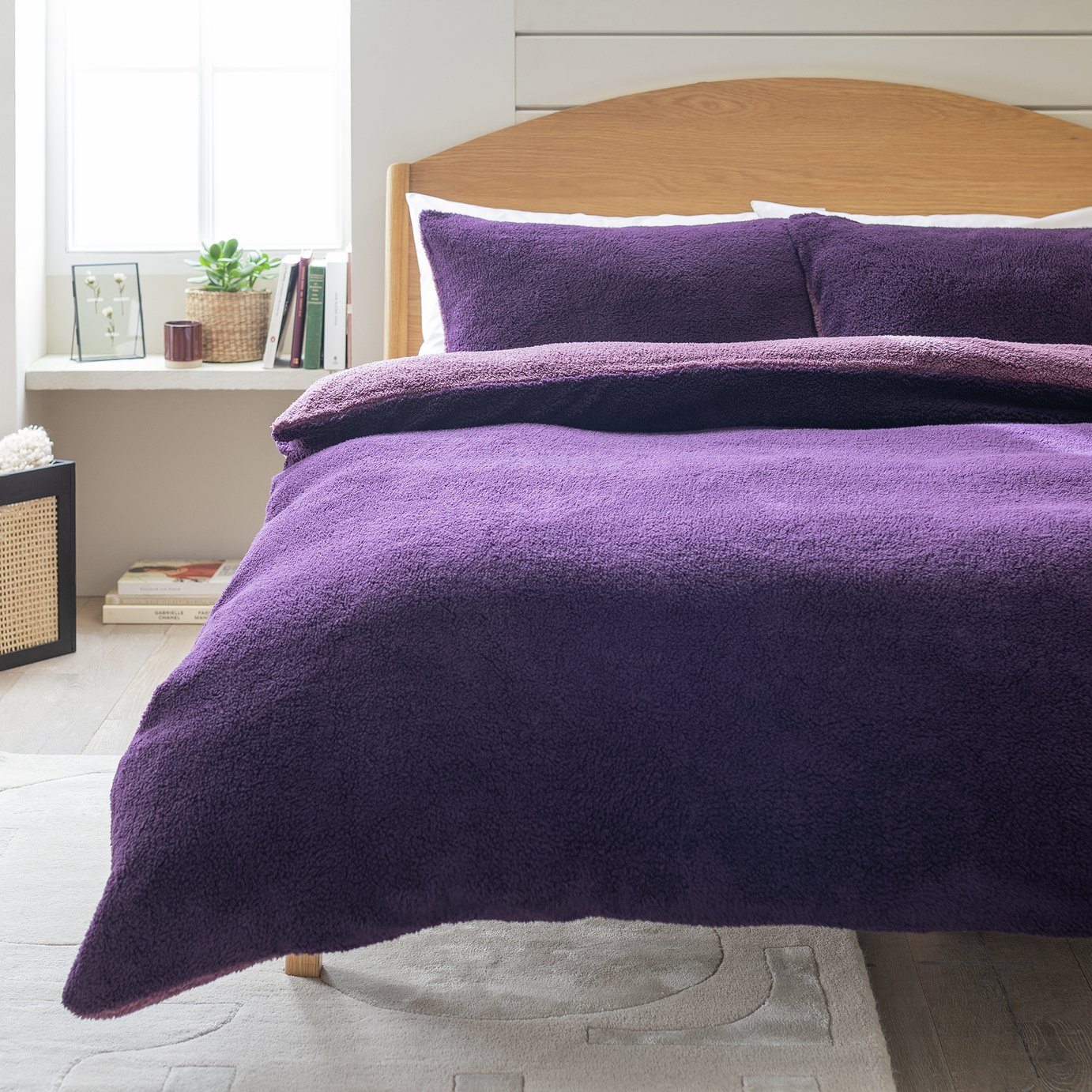 Argos Home Double Sided Fleece Purple Bedding Set- Superking