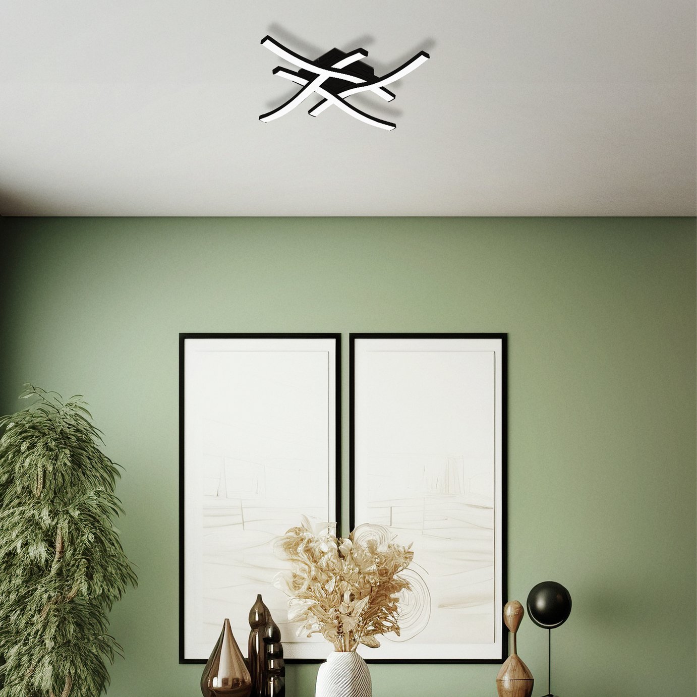 EGLO Cabezas-E Cross Steel LED Flush Ceiling Light - Black