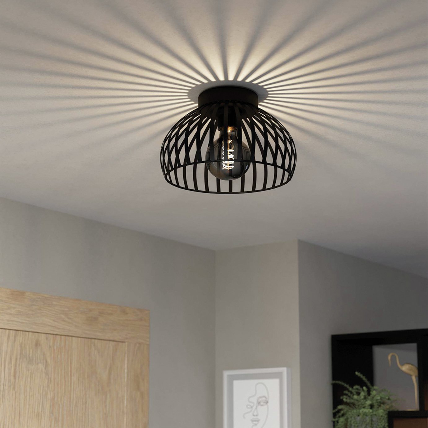 EGLO Mogano 3 Steel Flush Ceiling Light - Black