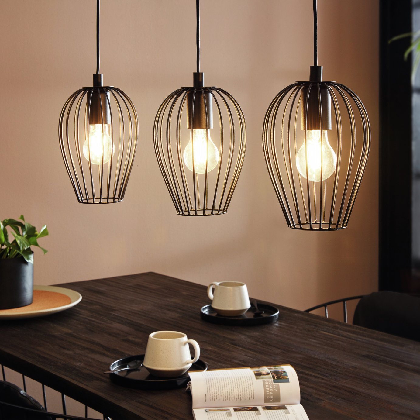 EGLO Newtown Steel 3 Light Pendant Light - Black