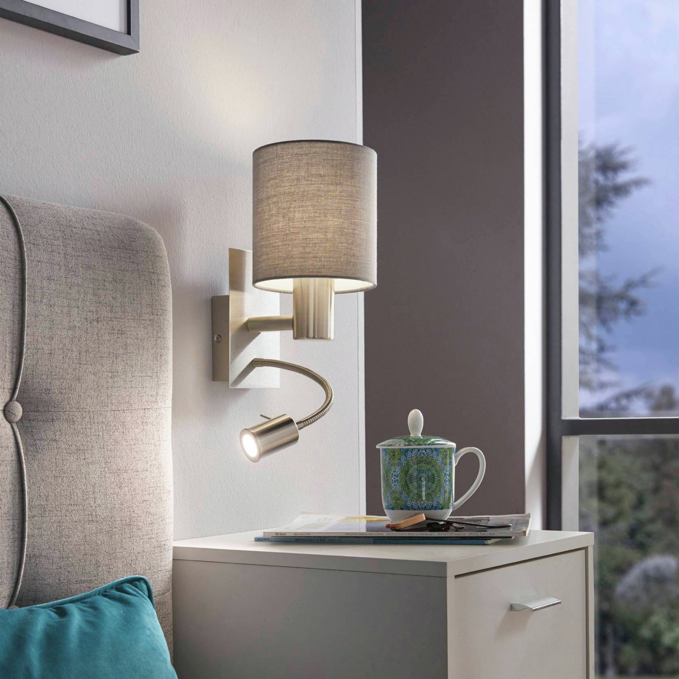 EGLO Pasteri Steel Wall Light with Reading Light - Grey