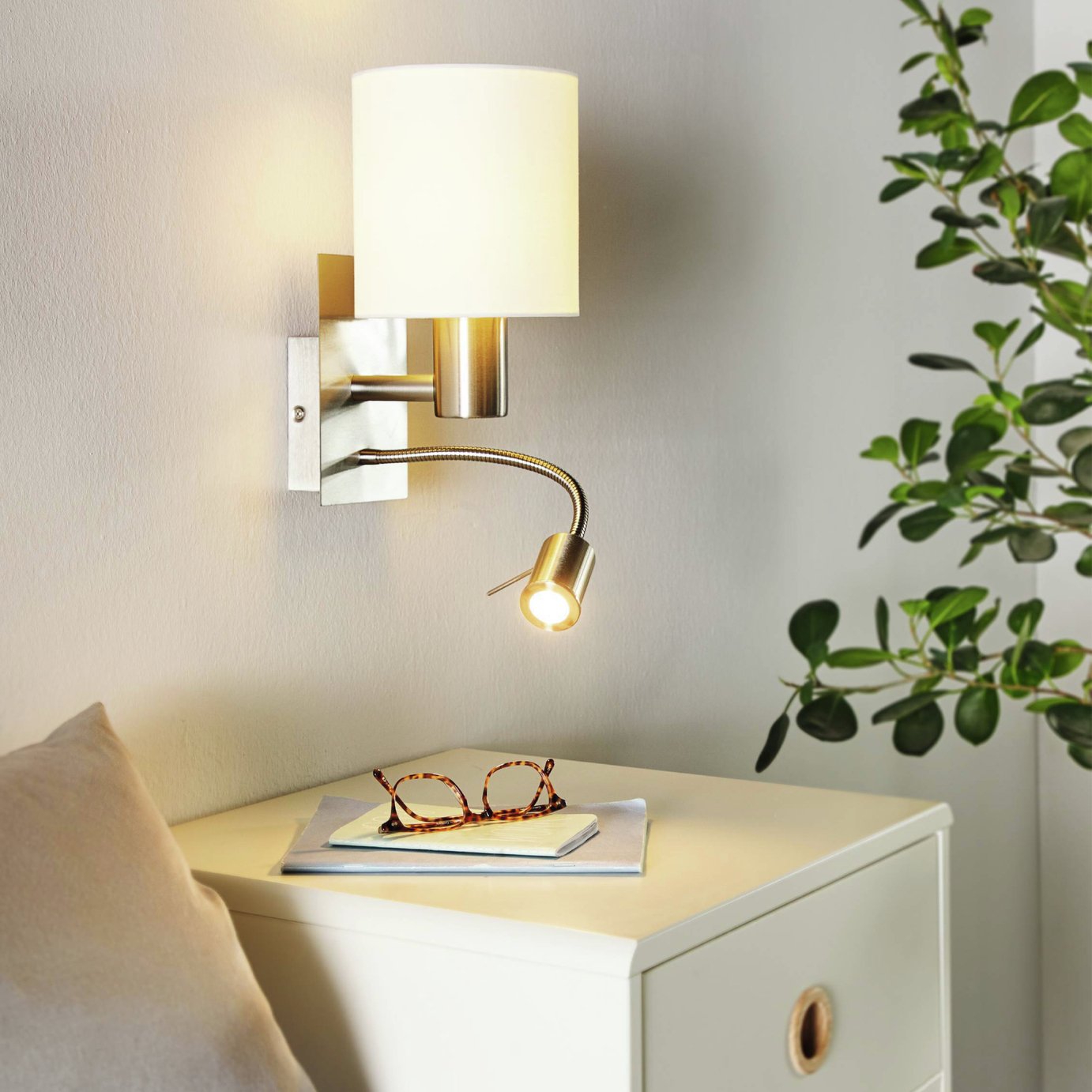 EGLO Pasteri Steel Wall Light with Reading Light - White