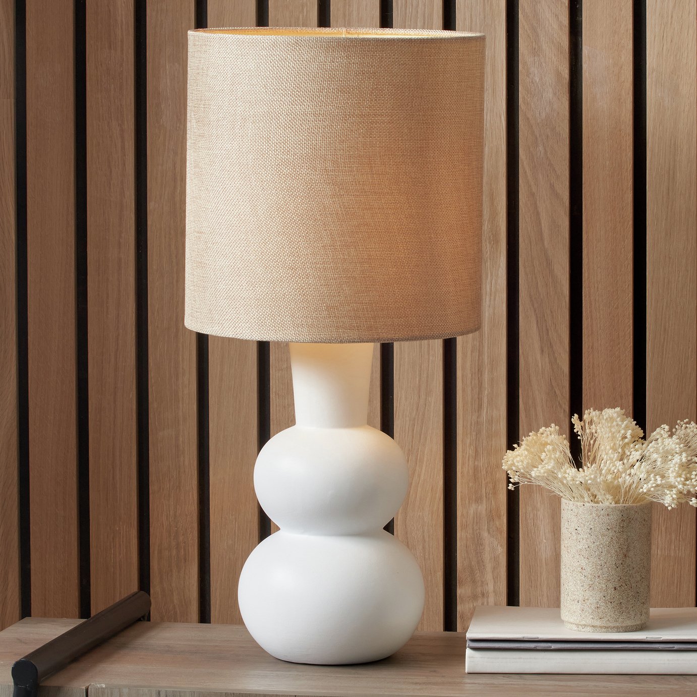 Pacific Aaliyah Ceramic Curved Table Lamp - Natural & White