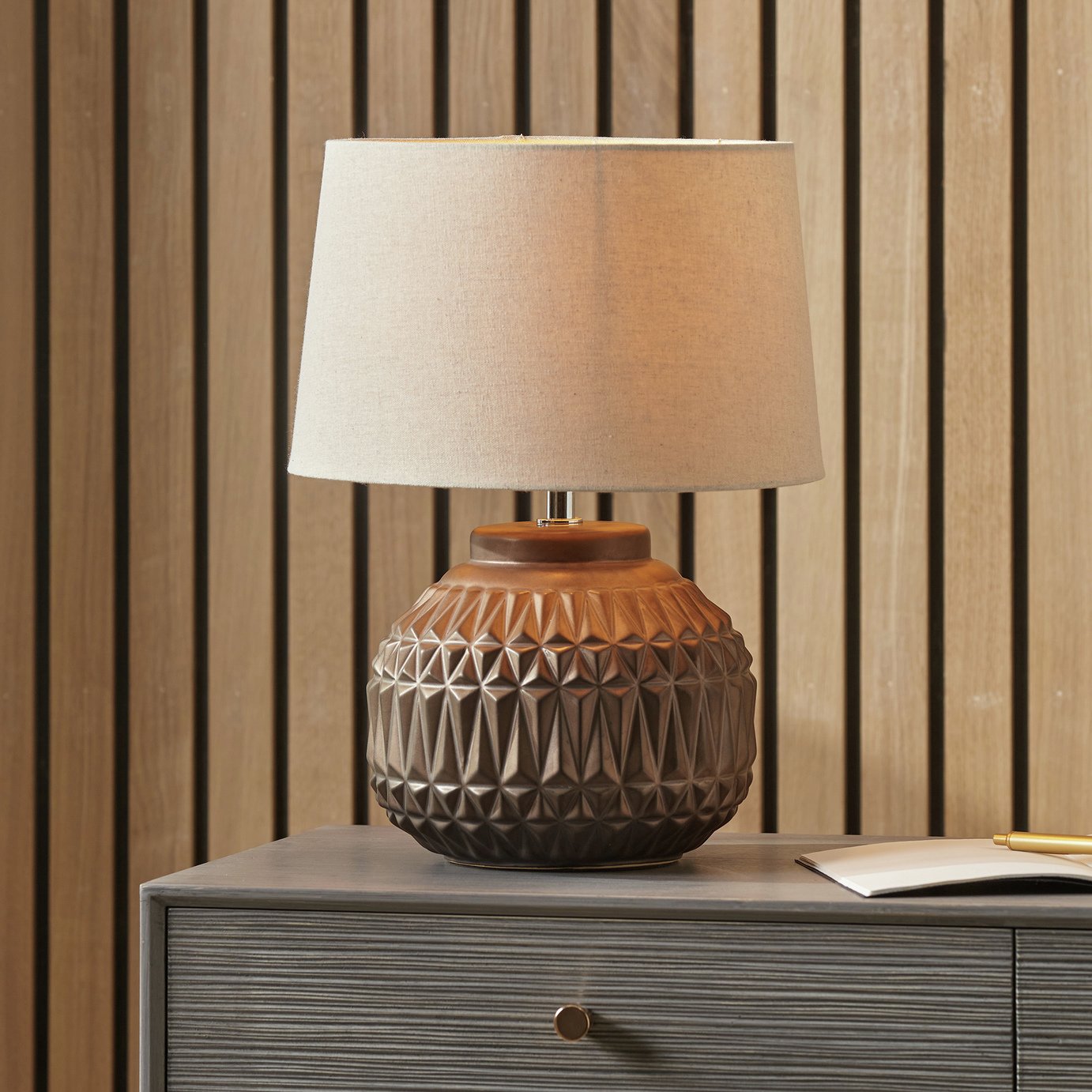 Pacific Anneli Ceramic Aztec Textured Table Lamp - Bronze