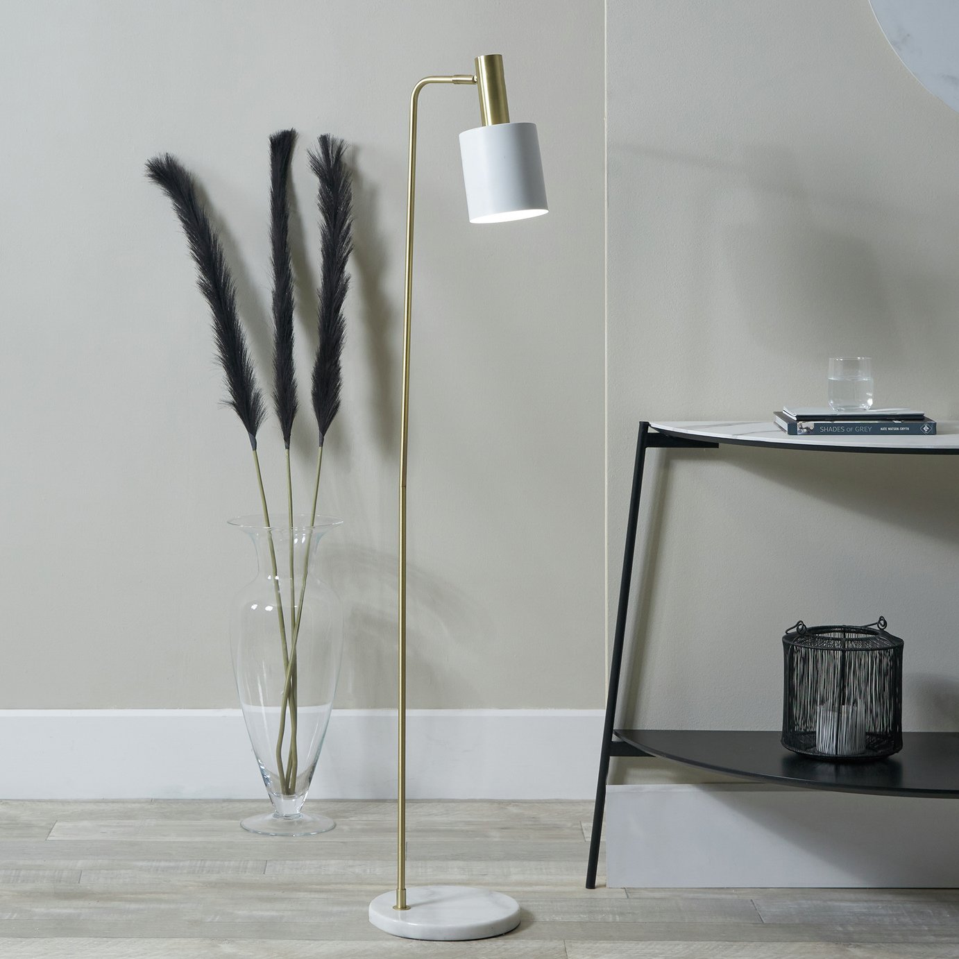 Pacific Biba Marble Footed Floor Lamp - Gold & White