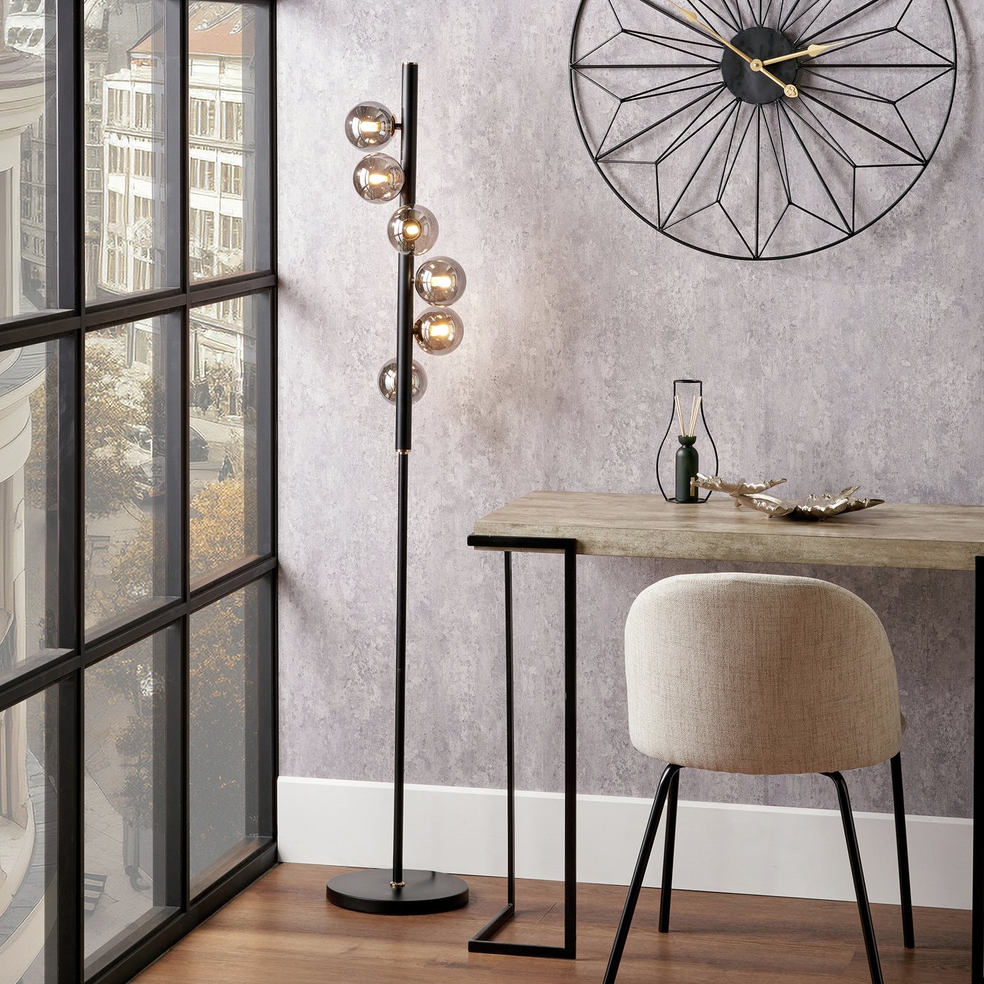 Pacific Blair Smoke Glass Ball Floor Lamp - Black