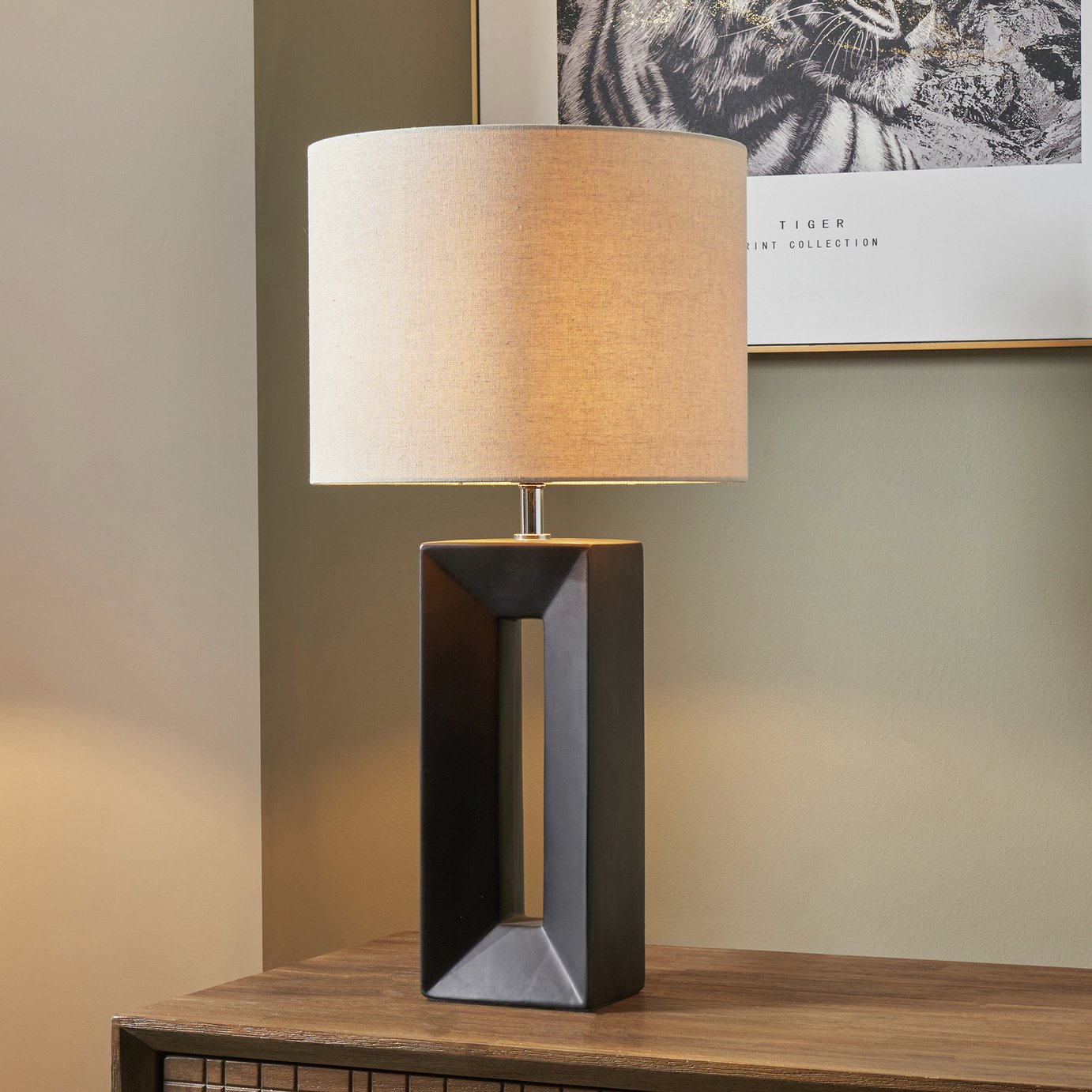 Pacific Block Ceramic Tall Table Lamp - Black & Cream