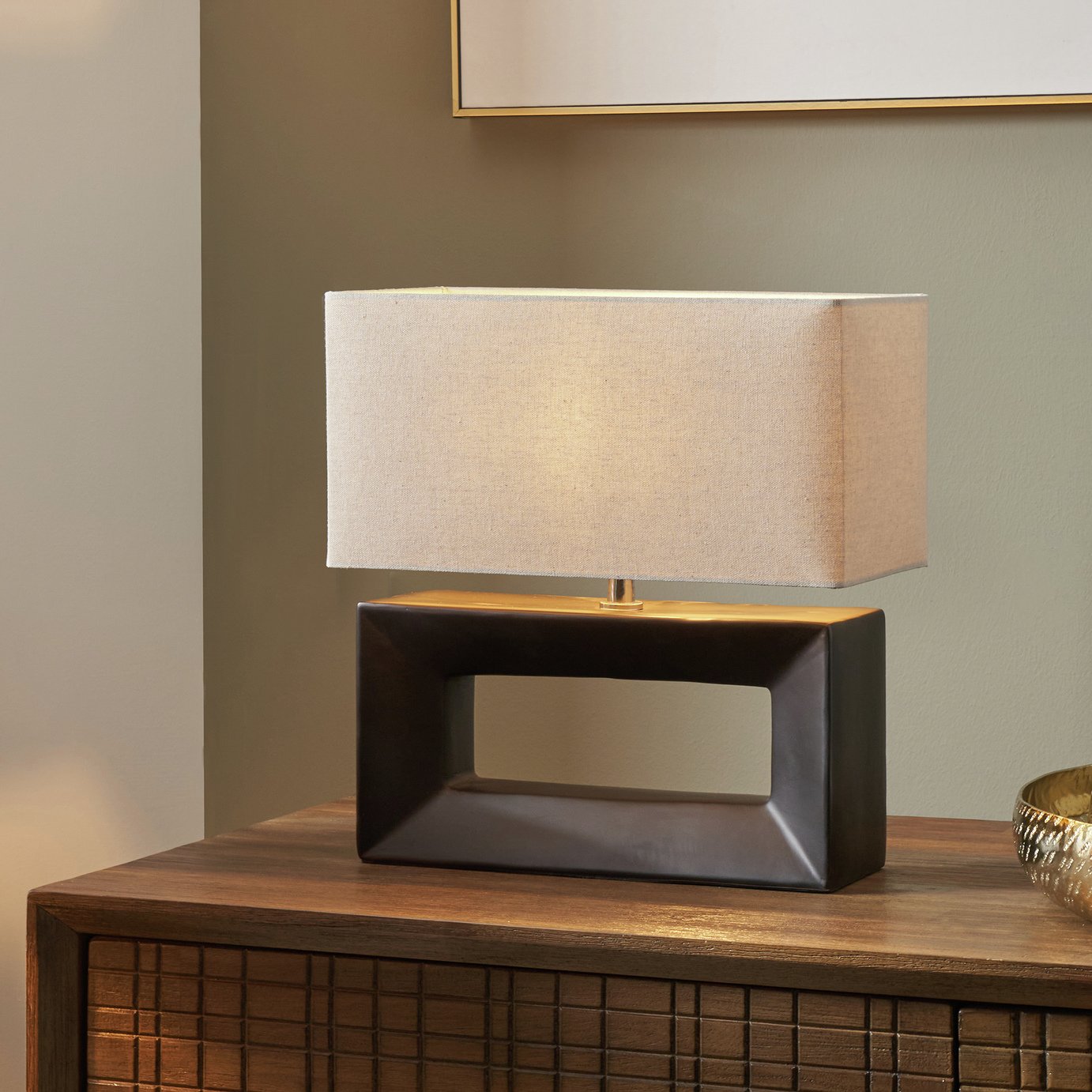 Pacific Block Ceramic Rectangular Table Lamp - Black & Cream