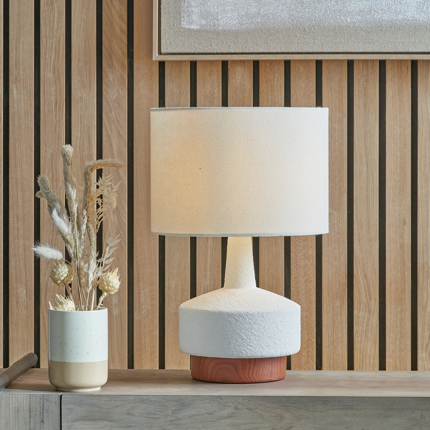 Pacific Elio Ceramic Wood Effect Table Lamp
