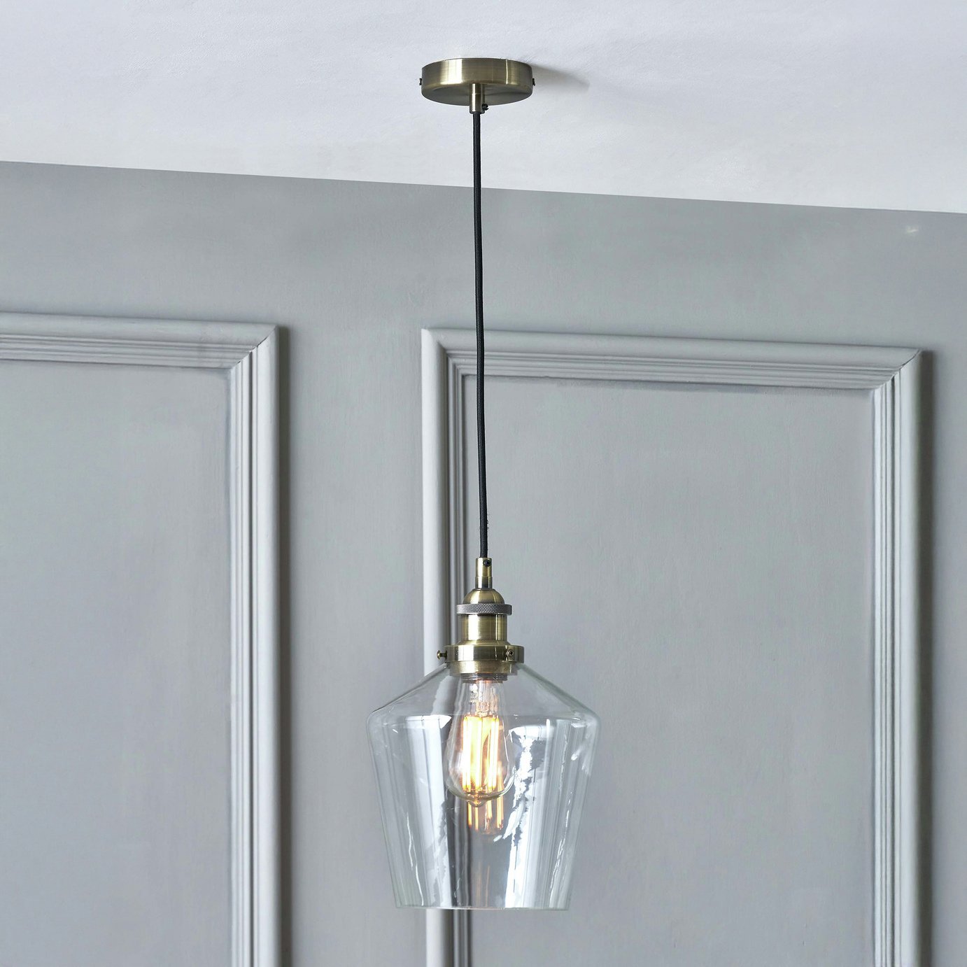 Pacific Emmanuelle Glass Cloche Pendant Light - Brass