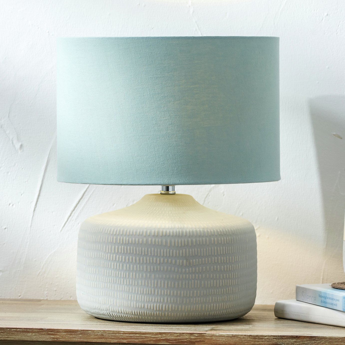 Pacific Kai Textured Ceramic Table Lamp - Duck egg & Natural