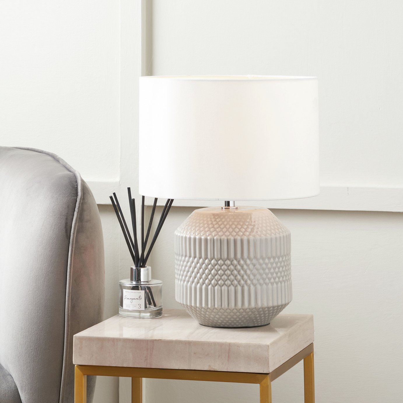 Pacific Meribel Ceramic Geo Textured Table Lamp - White