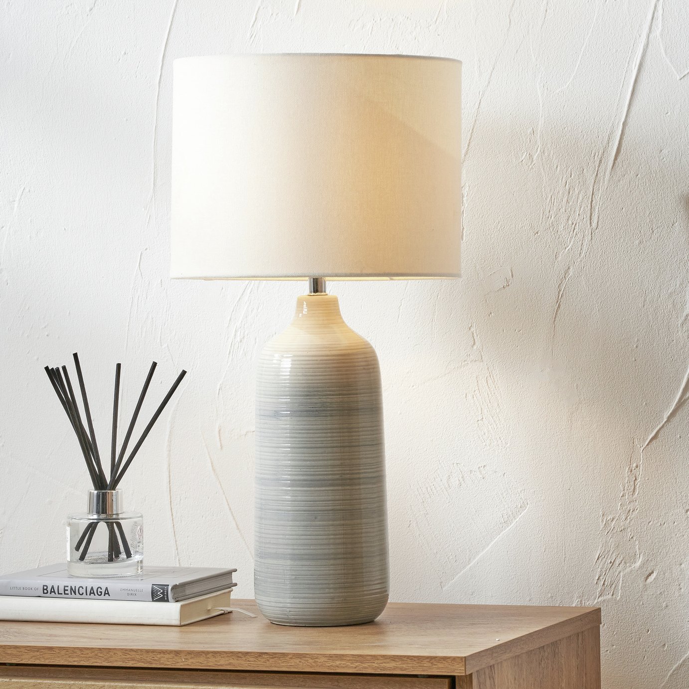 Pacific Venus Ceramic Ribbed Table Lamp - Grey