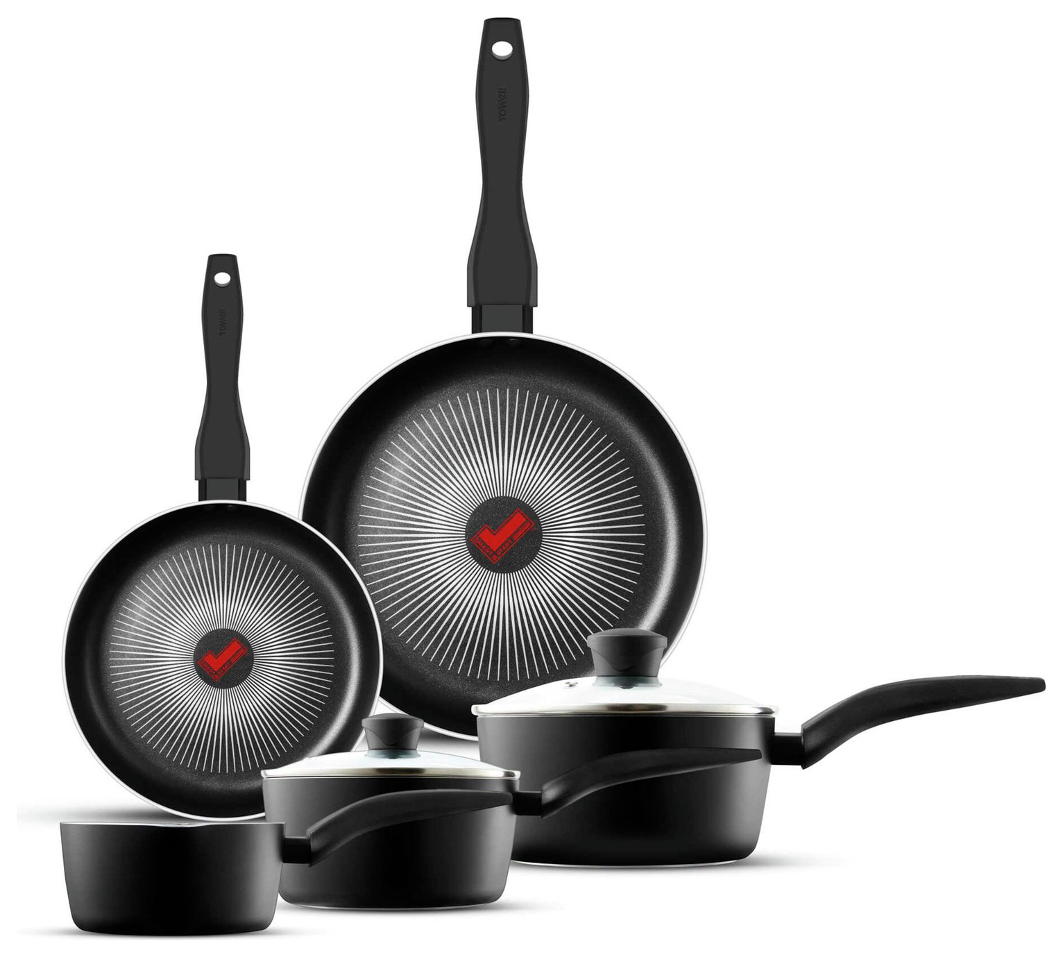 Tower Smart Start Gourmet 5 Piece Aluminium Pan Set - Black