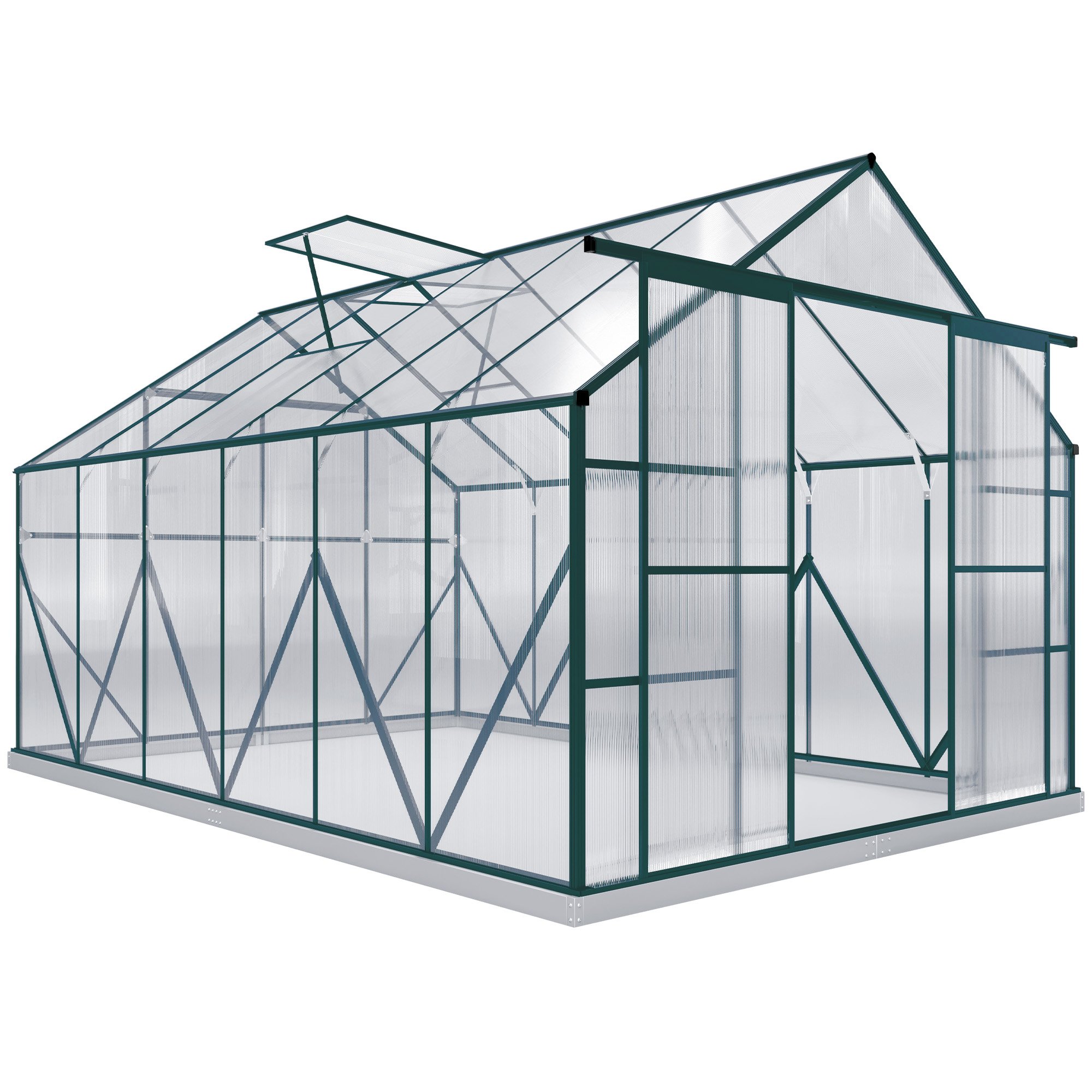 Outsunny Aluminium Polycarbonate Walk-In Greenhouse – Green