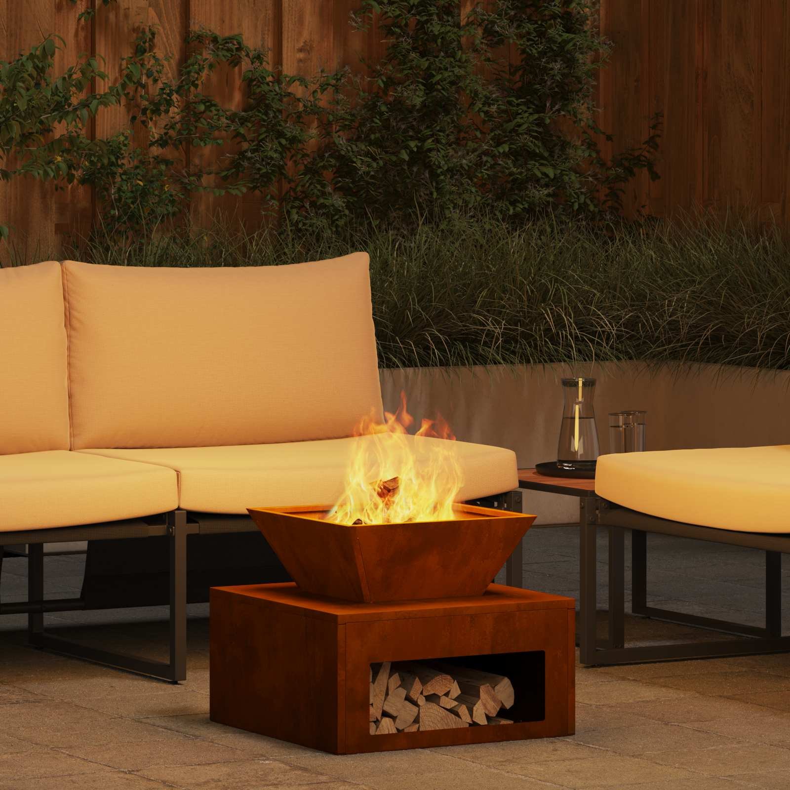 Walplus Steel Fire Pit Rusty Weathering - Rusty - 50 x 50 x 40 cm