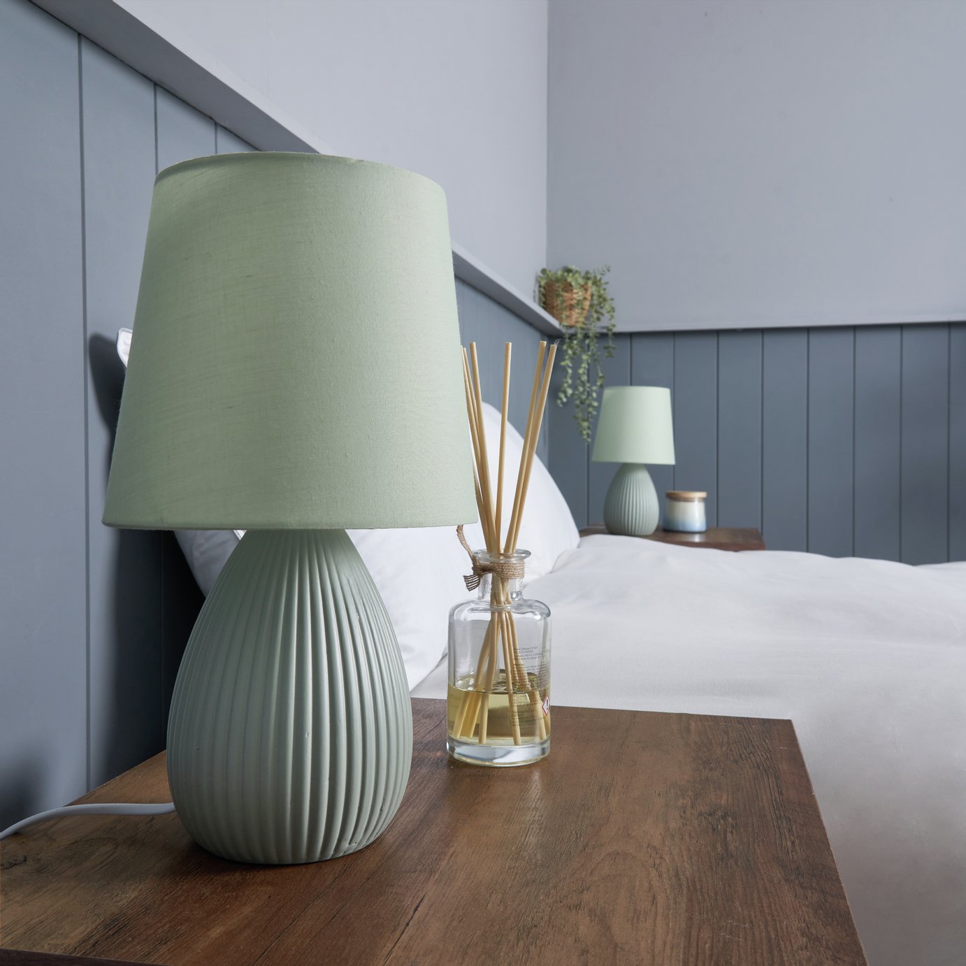 BHS Allium Ceramic Pair of Table Lamps - Green