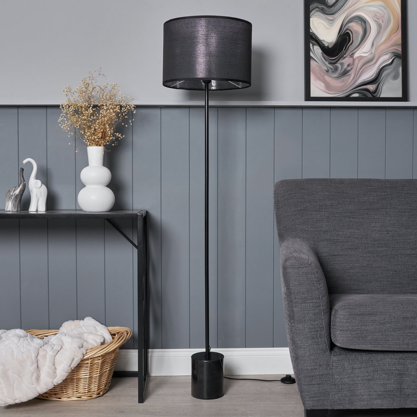 BHS Hank Marble Based Floor Lamp - Black