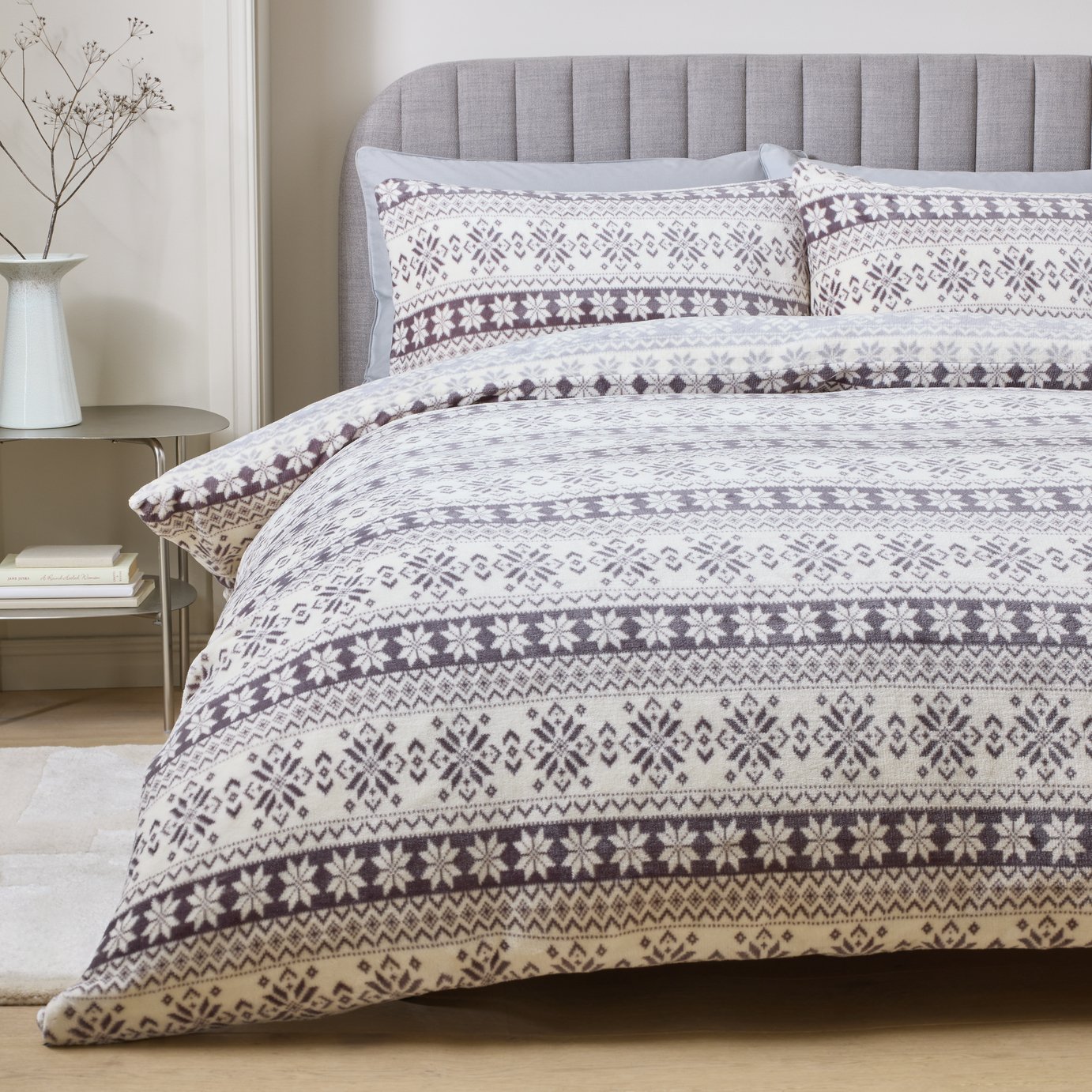 Argos Home Fairisle Print Fleece Grey Bedding Set-Superking
