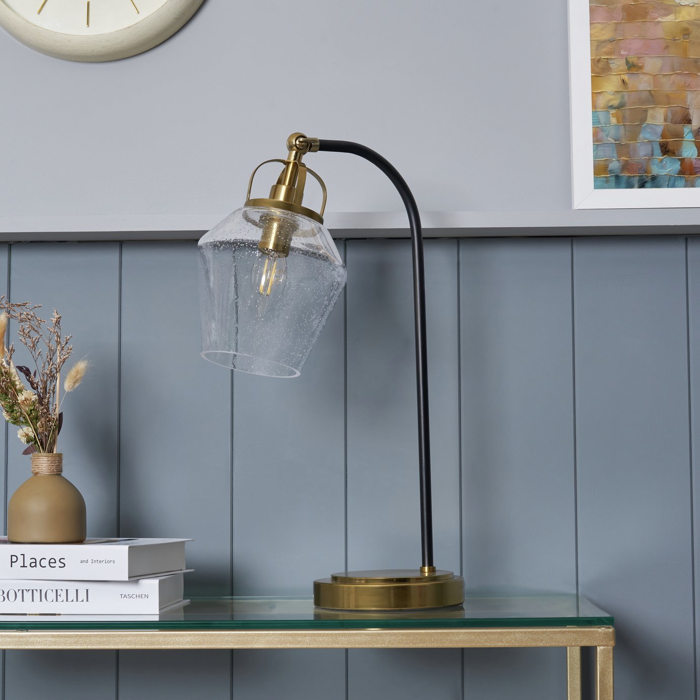 BHS Leni Bubble Glass Table Lamp - Brass & Black
