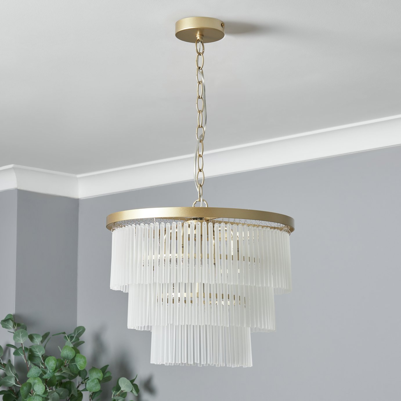 BHS Orta Frosted Glass 5 Light Pendant Light - Brass
