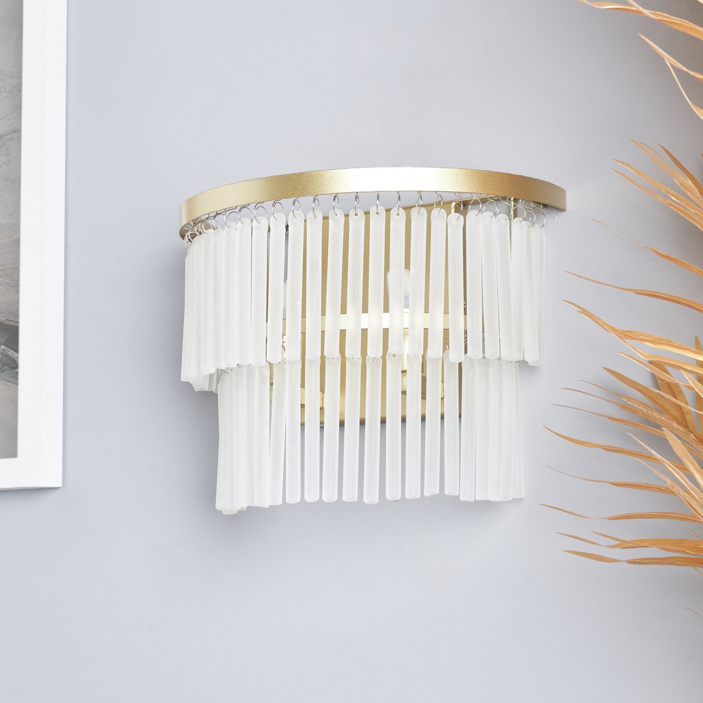 BHS Orta Frosted Glass Wall Light - Brass