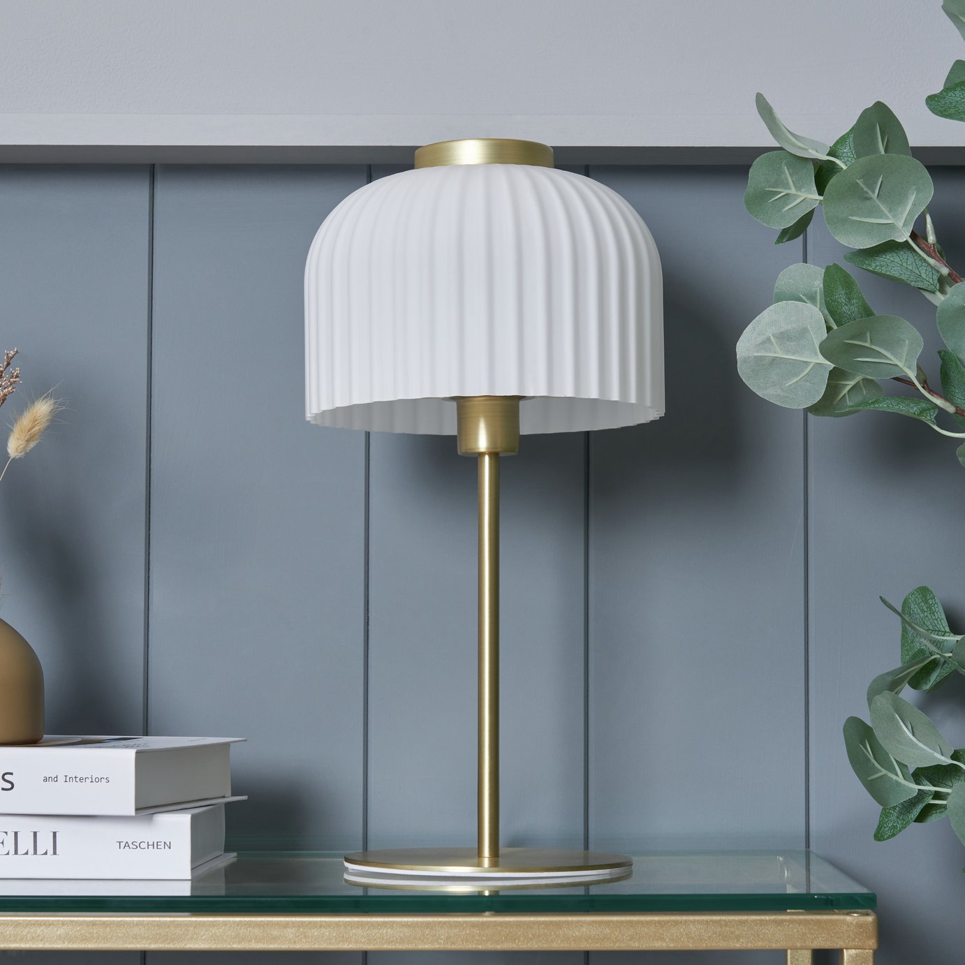 BHS Reed Metal Table Lamp - Brass & White