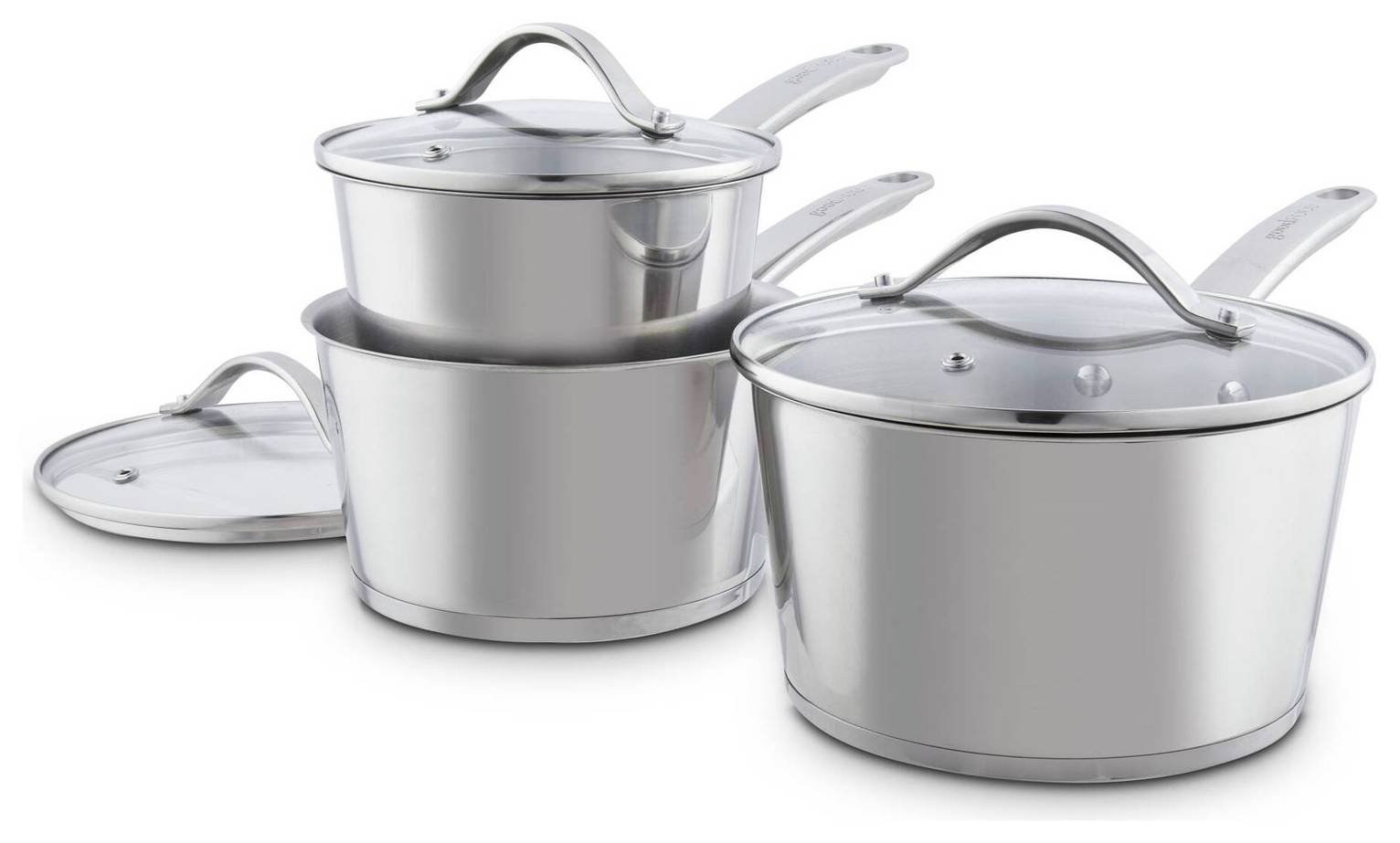 good FOOD Stainless Steel 3pc Saucepan Set - Grey