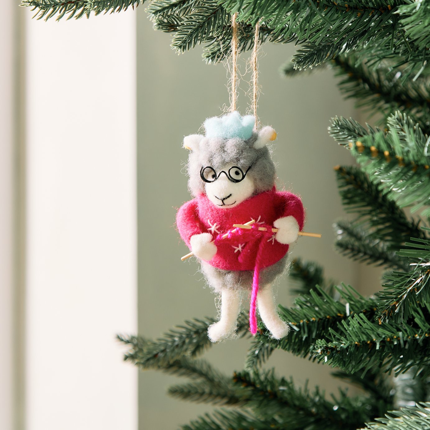 Habitat Single Felt Knitting Sheep Christmas Decoration