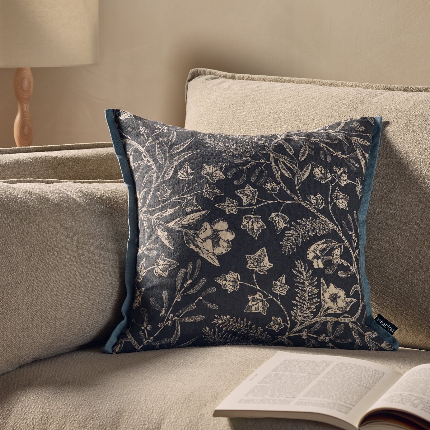 Habitat Winter Floral Cushion - Grey - 43x43cm