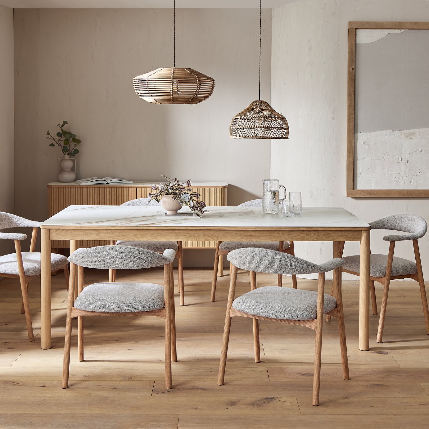 Habitat Lex Oak Dining Table & 6 Natural Chairs