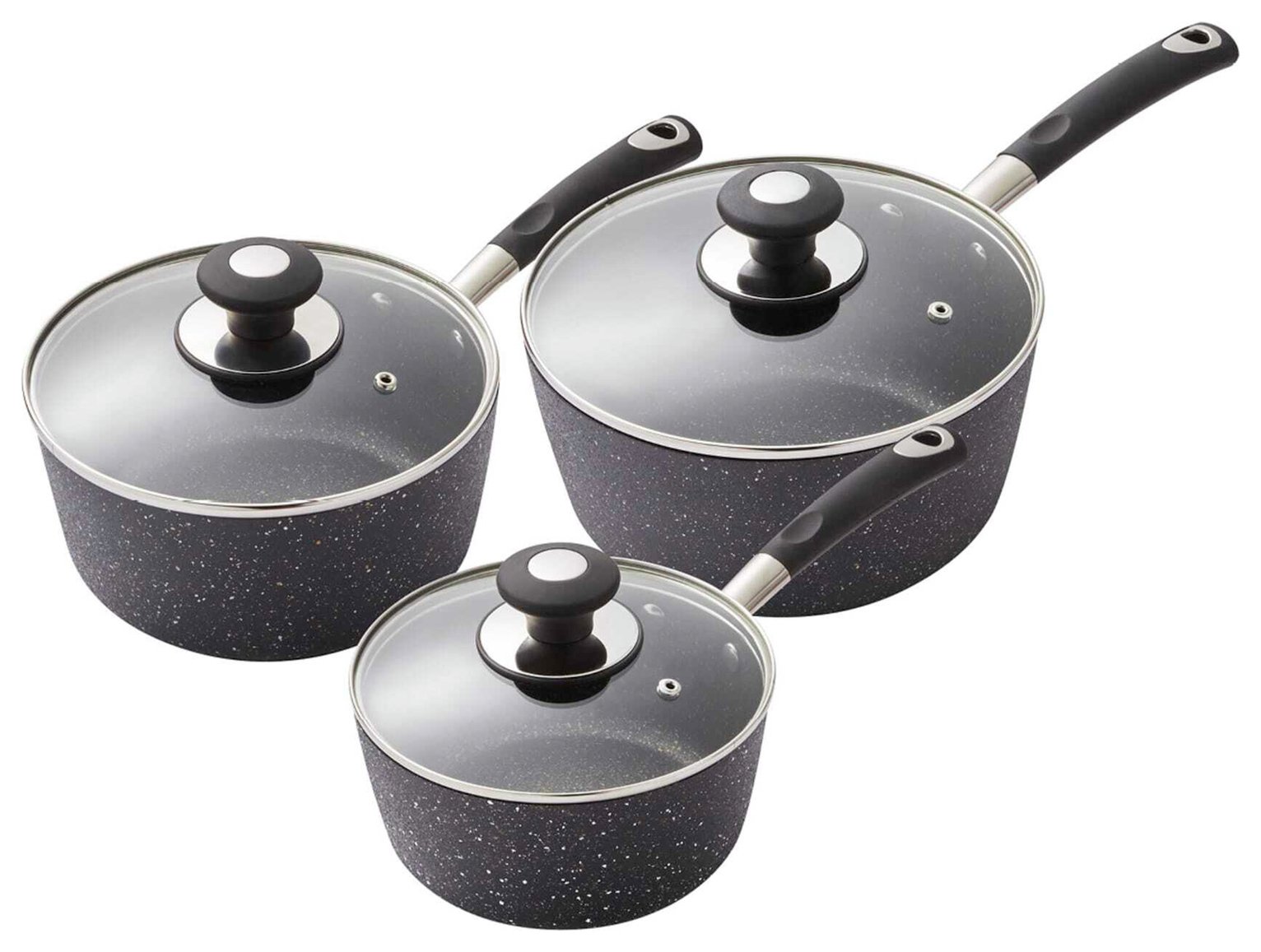 Tower Precision 3 Piece Aluminium Saucepan Set - Black
